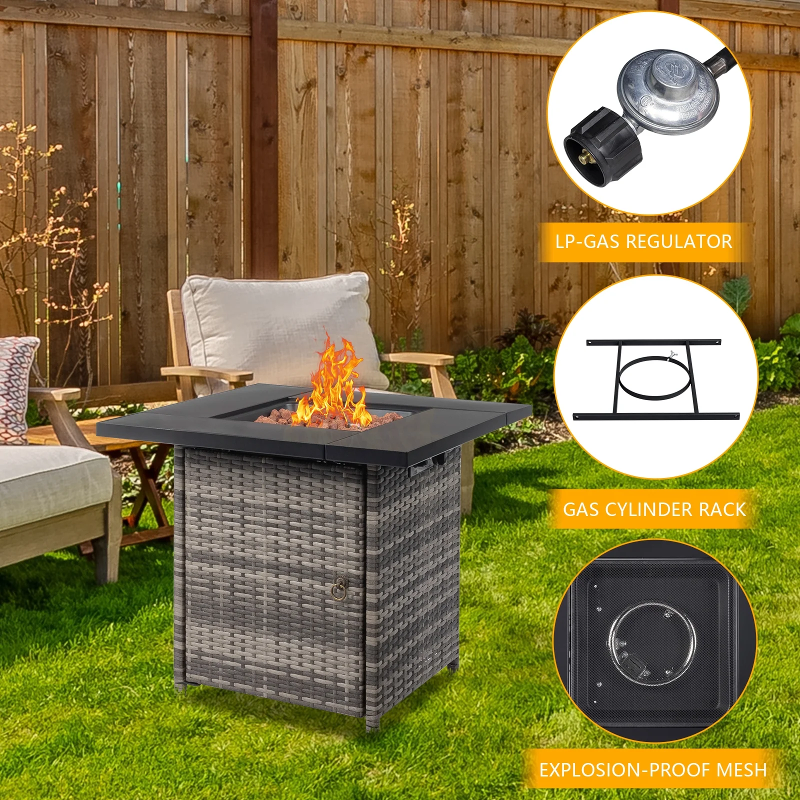 2-in-1 Propane Fire Pit Table, Outdoor Table with Fire Pit, 28