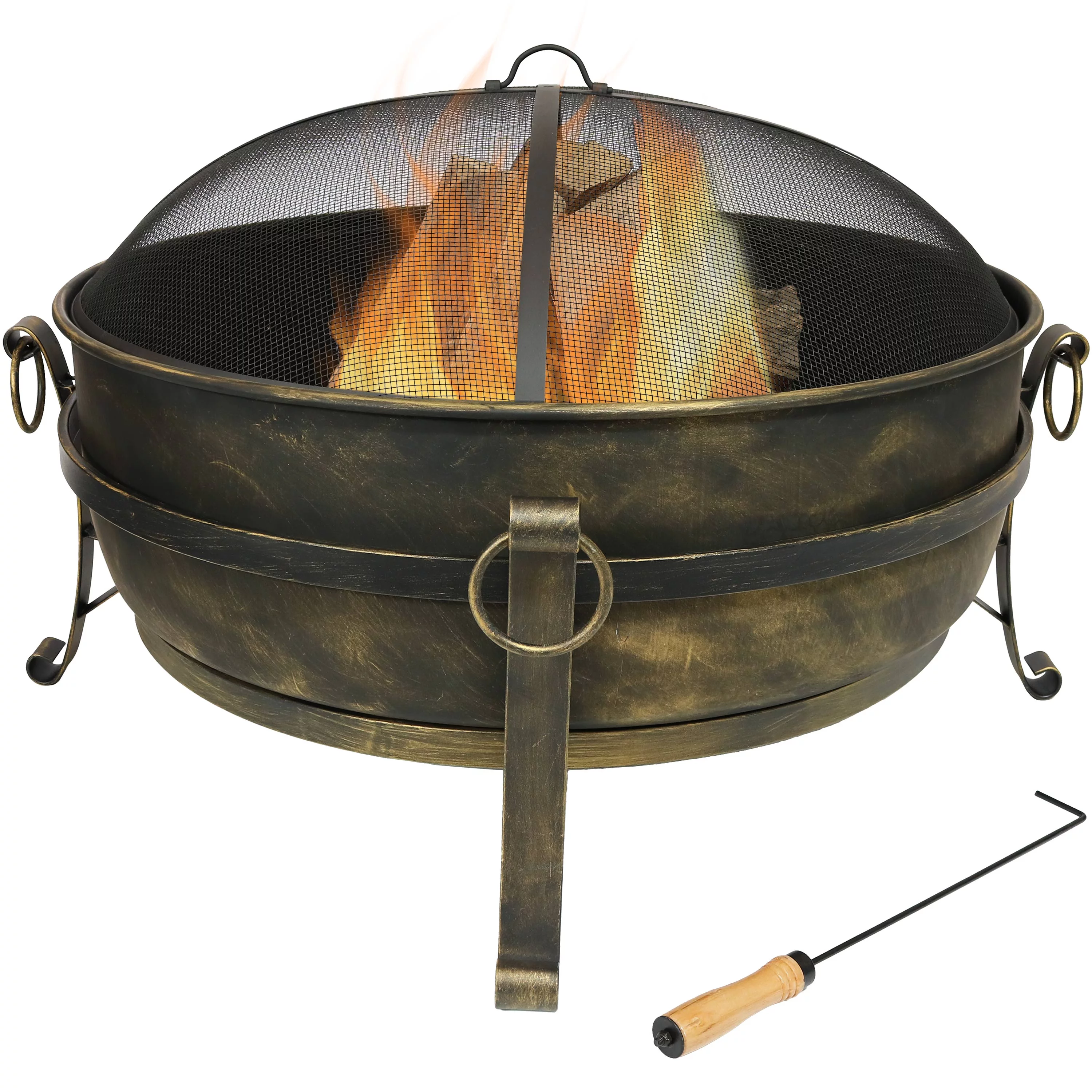 Sunnydaze Large Outdoor Cauldron Fire Pit with Spark Screen - 24