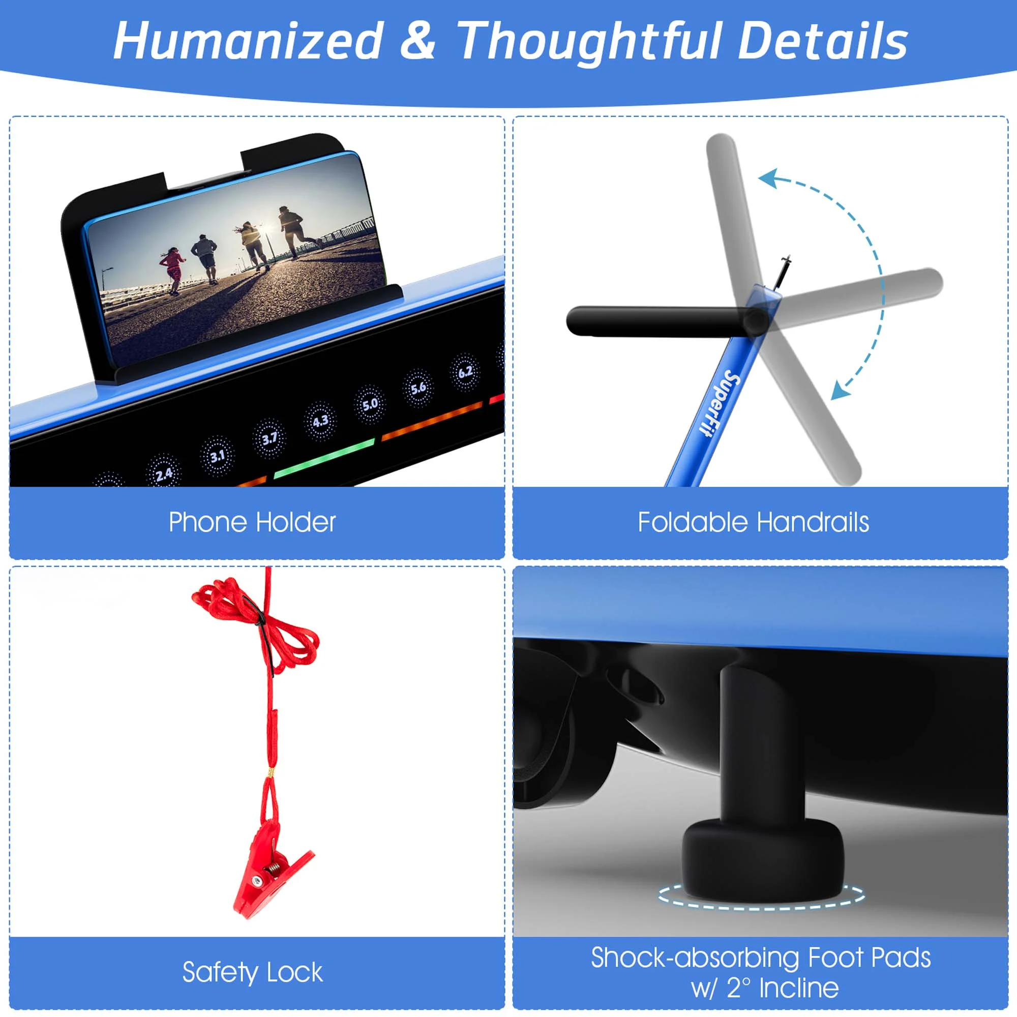 SuperFit Up To 7.5MPH 2.25HP 2 in 1 Dual Display Screen Folding Treadmill Jogging Machine W/APP Control Silver - Womvr