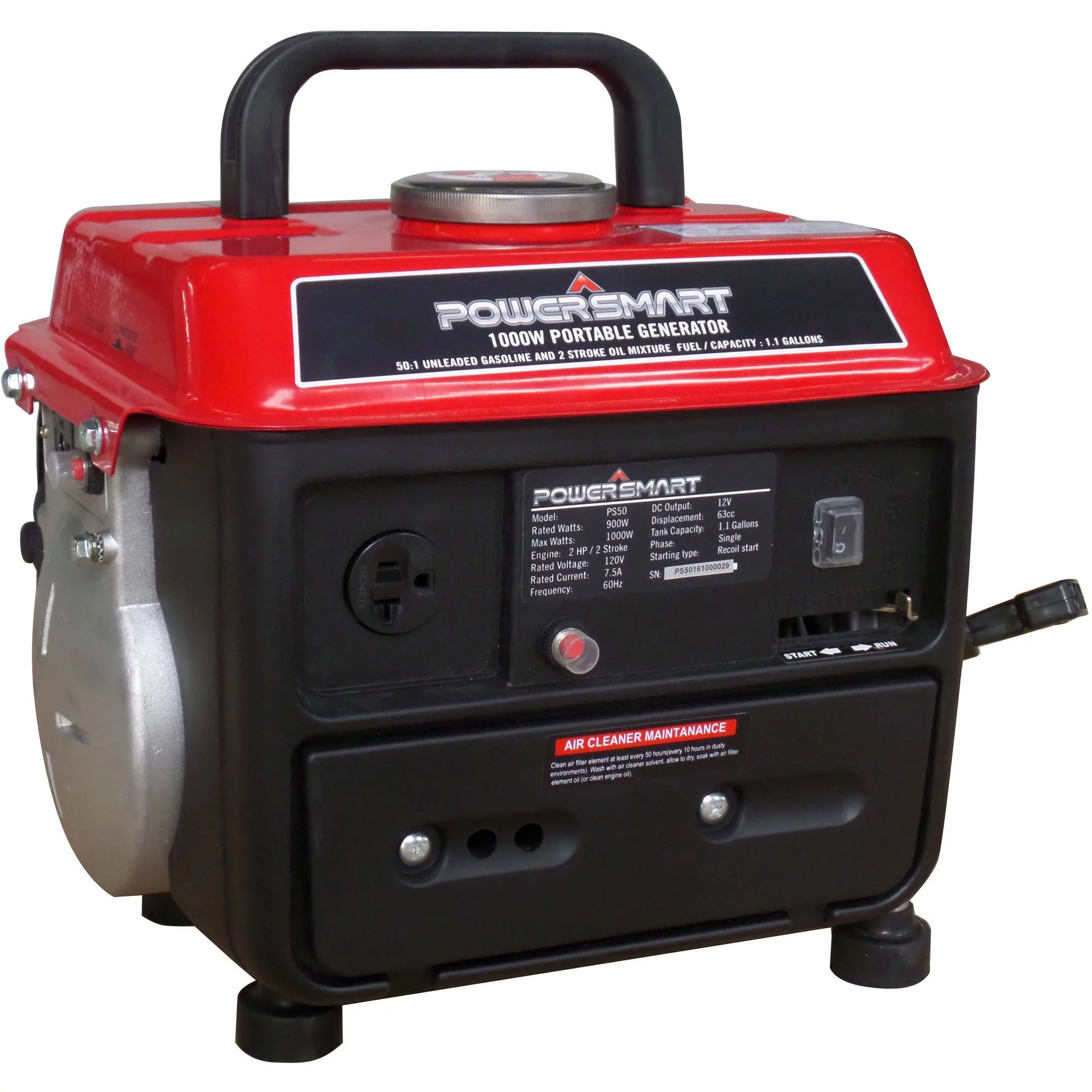 Power Smart PS50 1000-Watt 2 Stroke Manual Start Portable Generator - Womvr