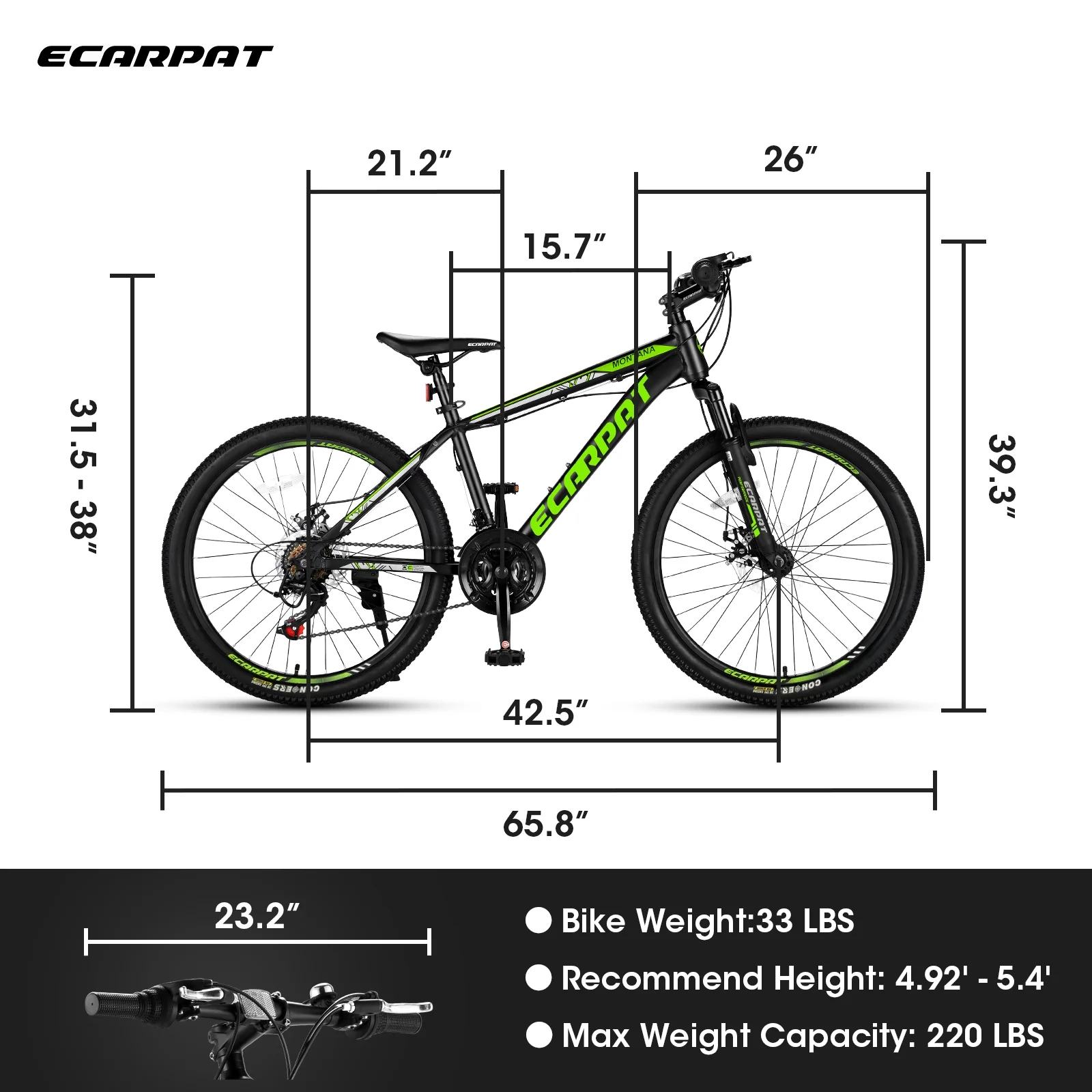 24 inch Mountain Bike for Kids and Adults, Shimano 21-Speed Aluminium Frame Bike with Disc Brake - Womvr