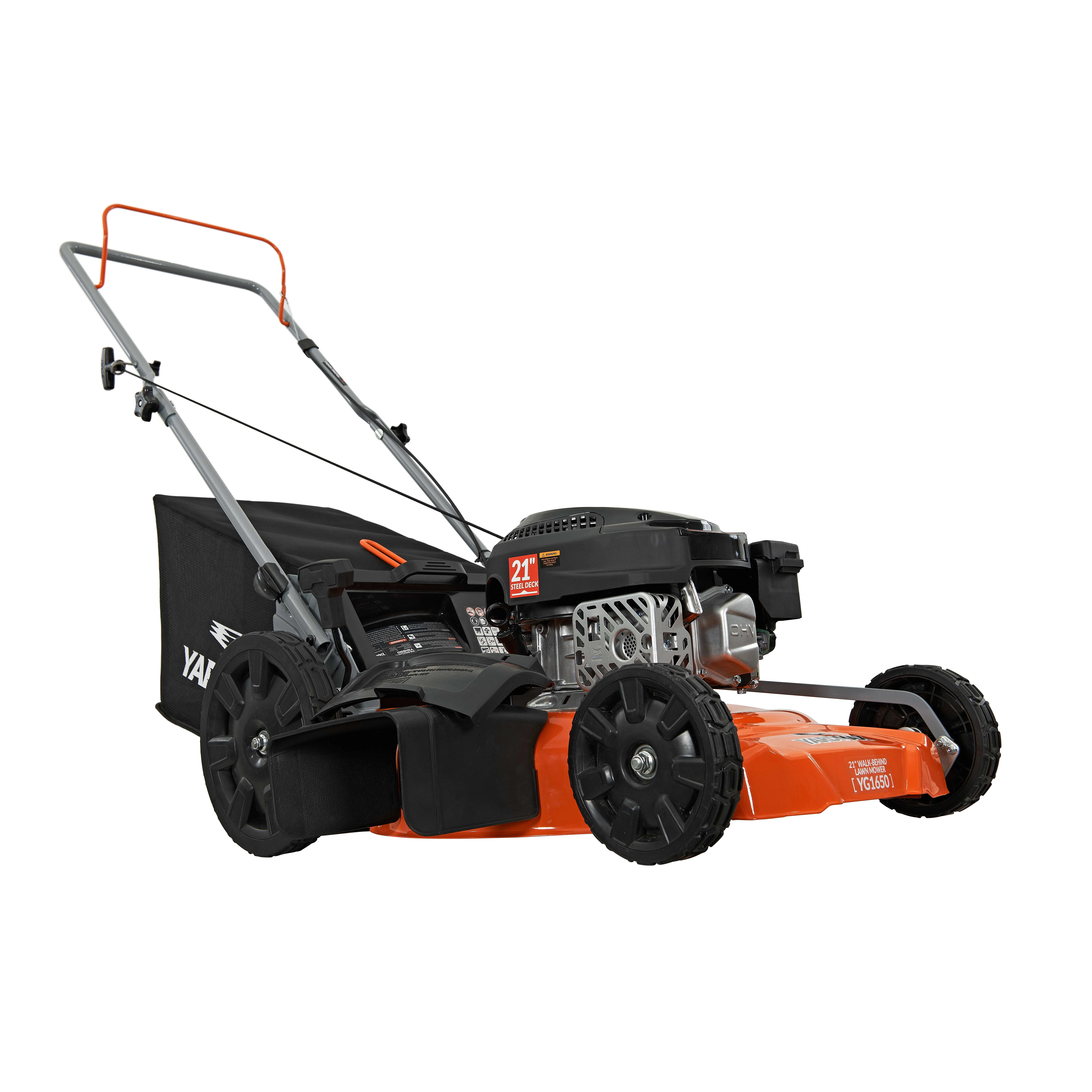YARDMAX 21 in. 170cc 3-in-1 Gas Walk Behind Push Lawn Mower with High Rear Wheels - Womvr