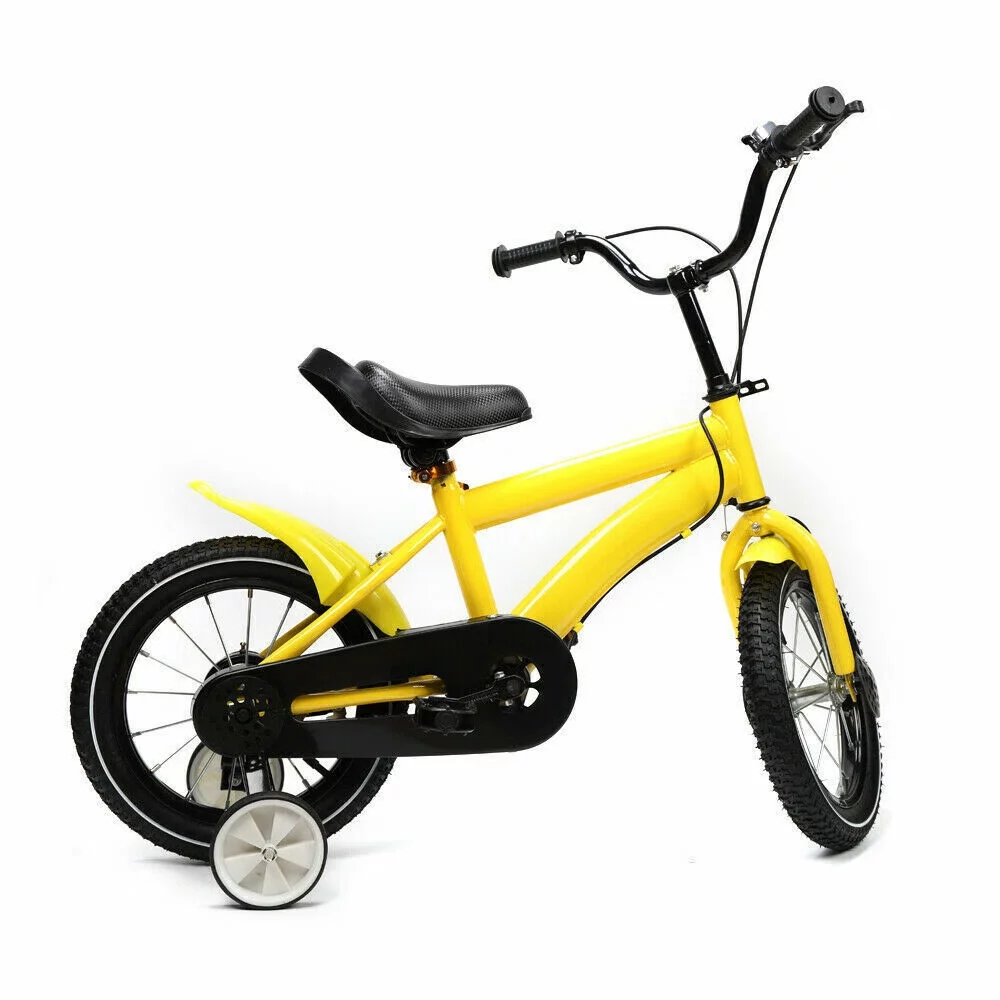 Loyalheartdy 14 Inch Yellow Kids Bike Adjustable Height Children Bicycle Universal Child Cycle with Safe Training Wheels - Womvr