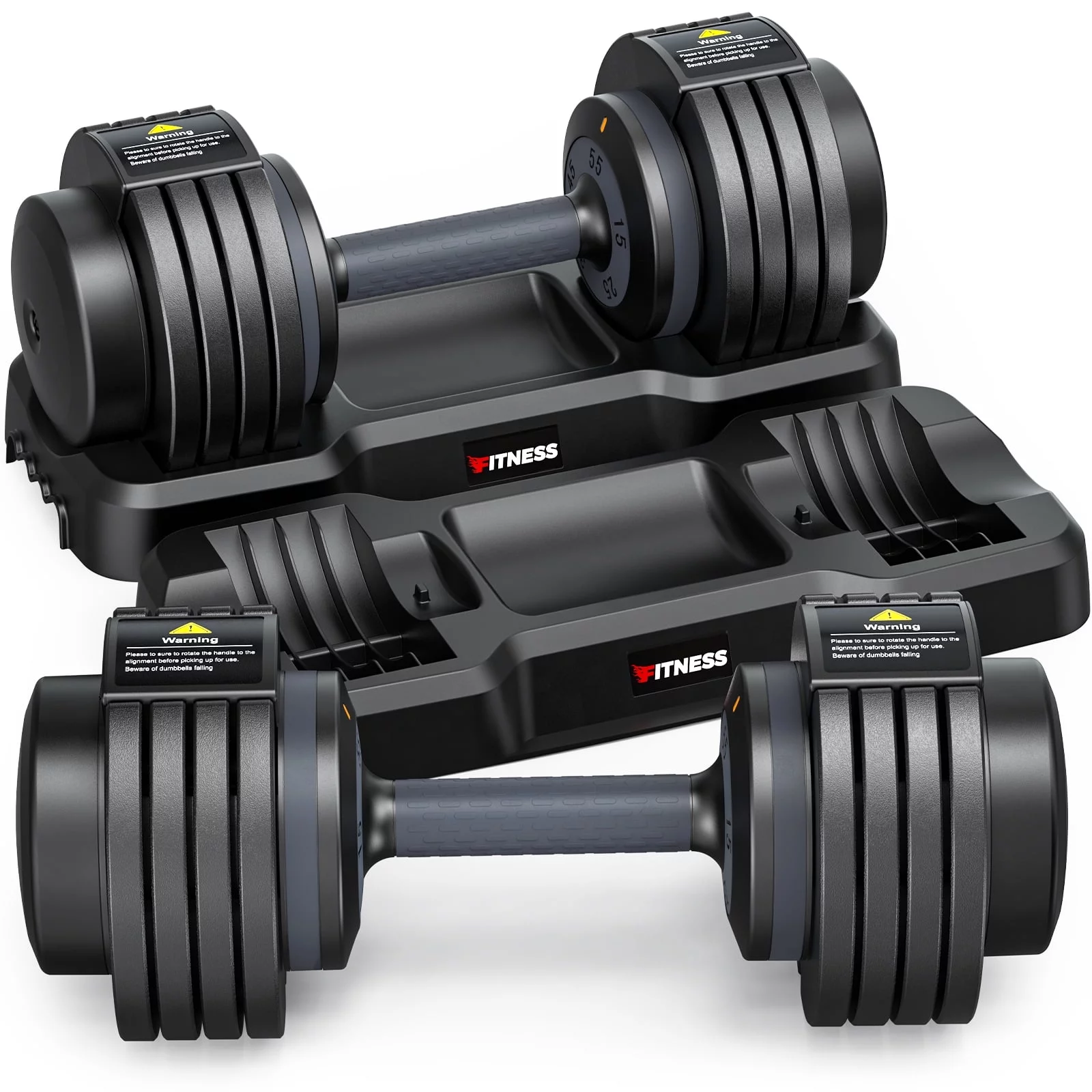GIKPAL 110lb(505lb*2) Adjustable Dumbbells, 5-50lbs Dumbells Adjustable Free Weights Plates with Tray for Workout Strength Training Fitness Women / Men,Pair, Black - Womvr