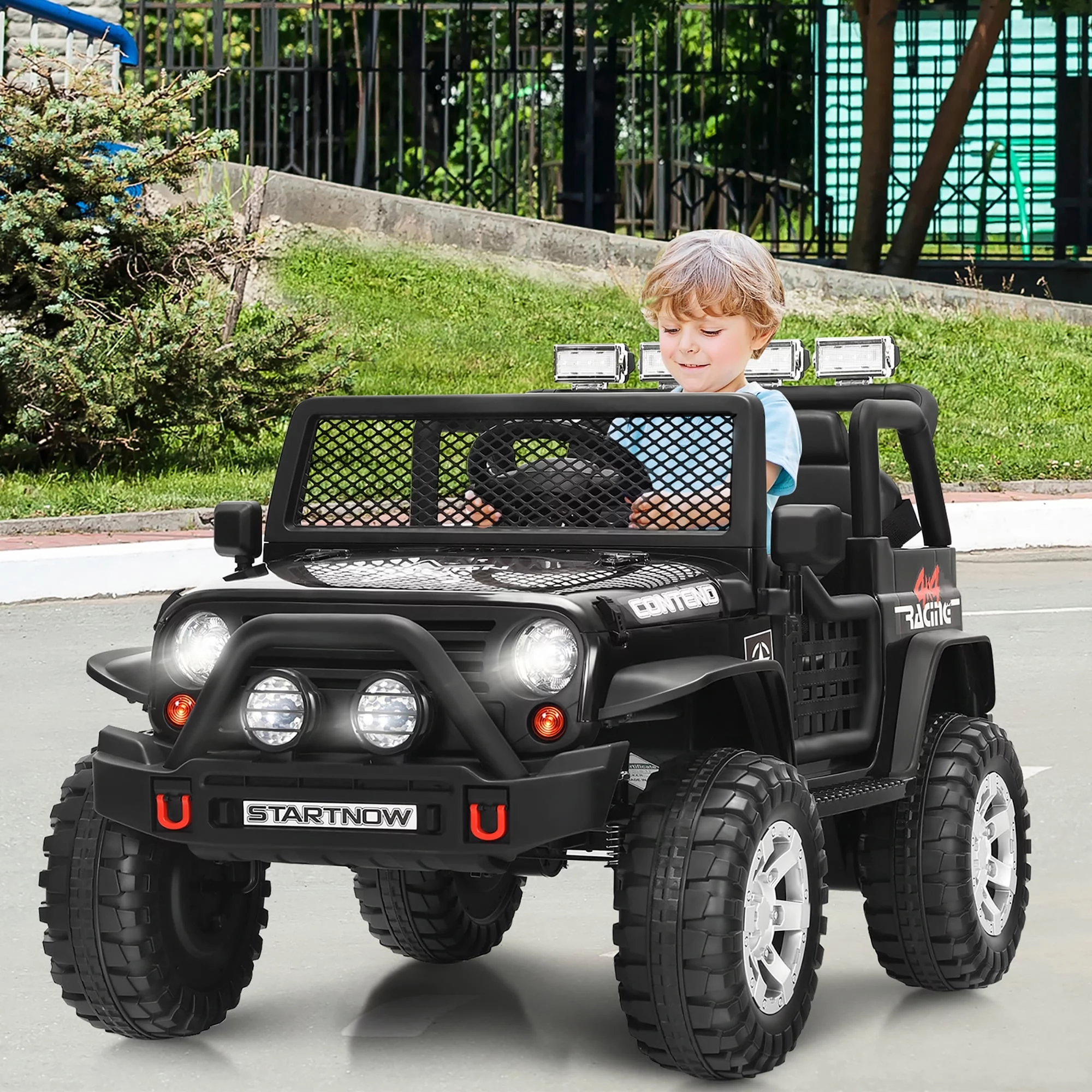 Costway 12V Kids Ride On Truck Remote Control Electric Car with Lights&Music Red - Womvr