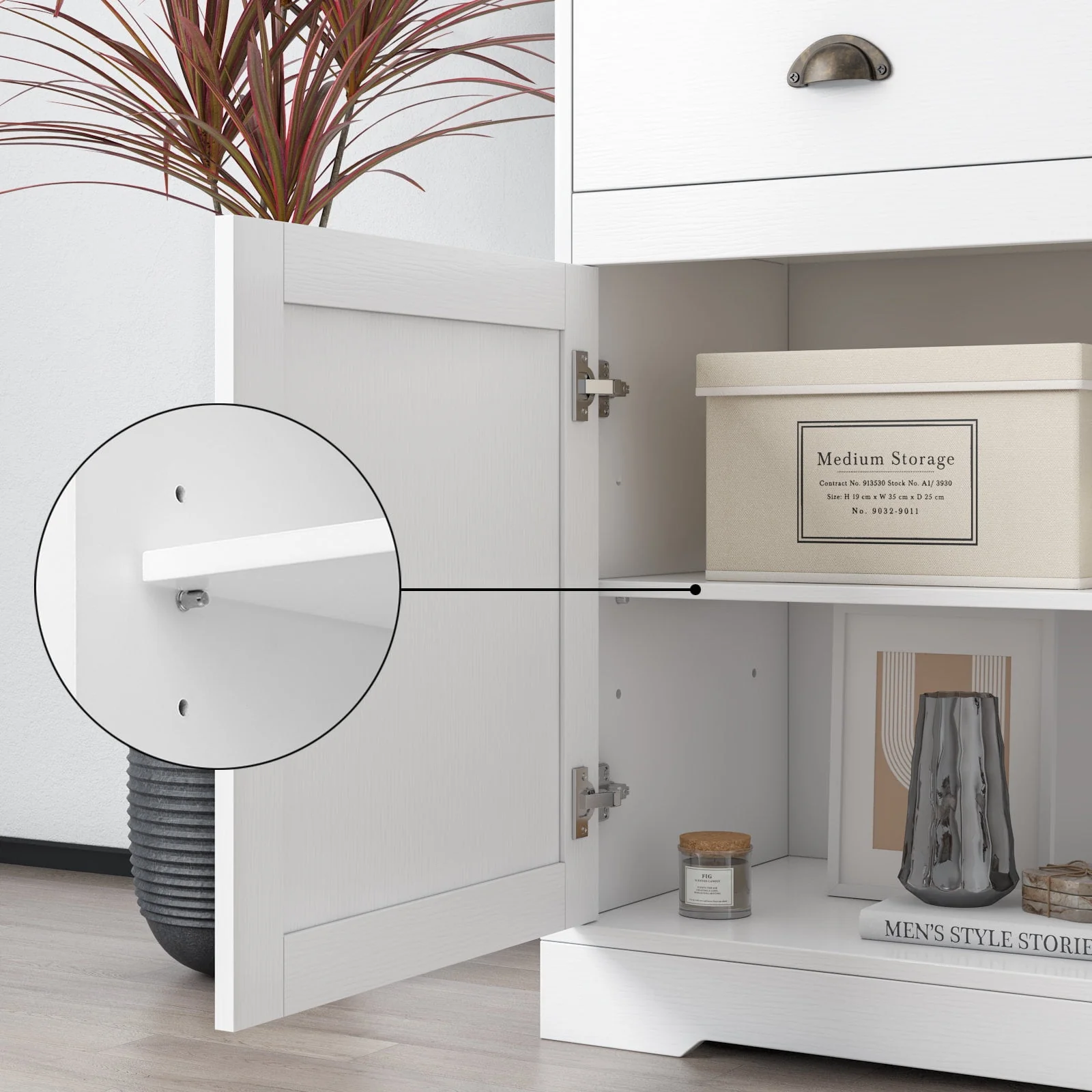Homfa Sideboard Storage Cabinet with 3 Drawers & 3 Doors, 53.54'' Wide Buffet Cabinet for Dining Room, White - Womvr