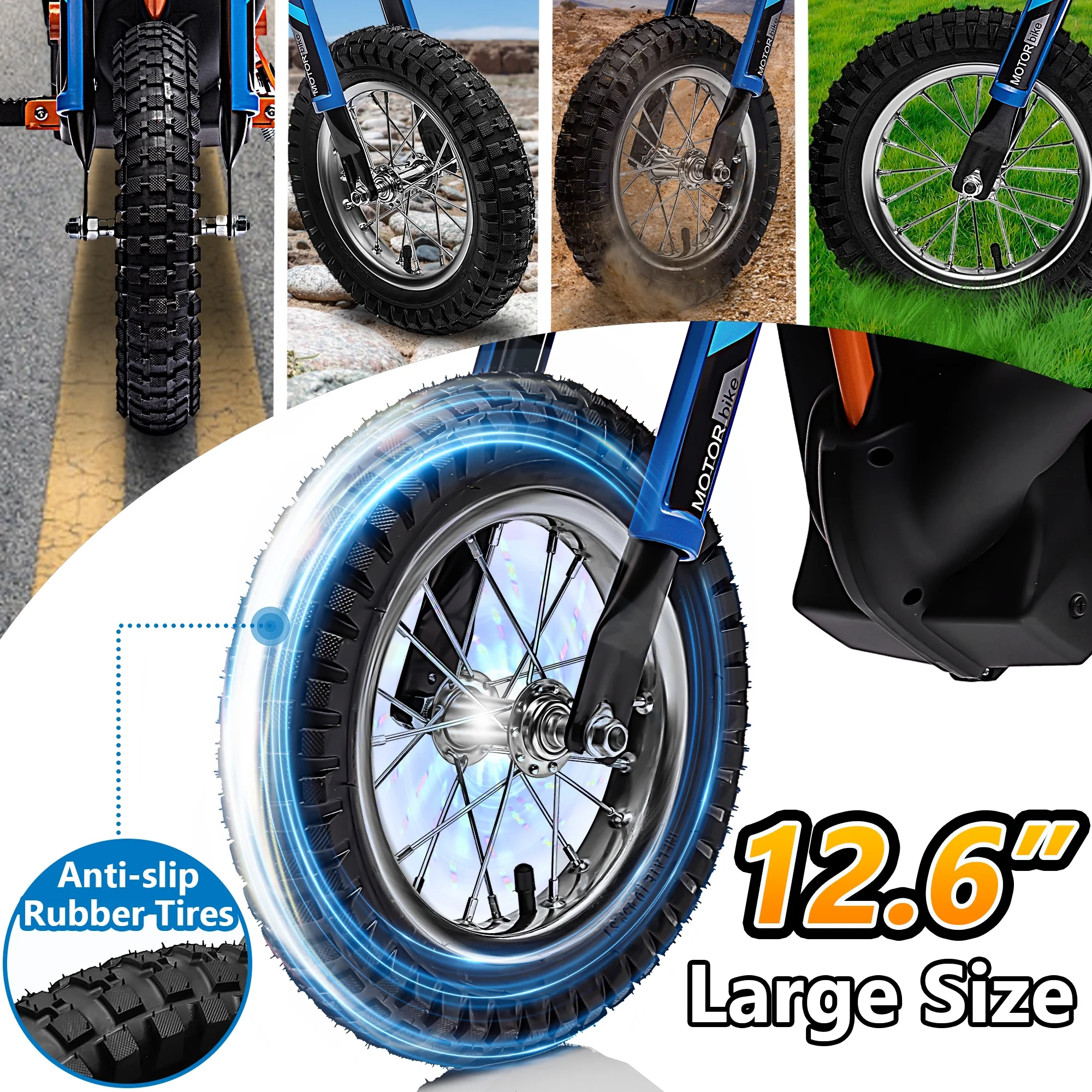 Wisairt 24V Dirt Electric Ride on Motocross Bike for Kids and Teens 13+ Between 40 and 140 lbs(Blue & Orange) - Womvr
