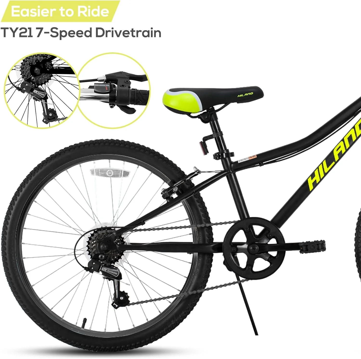 Hiland 24 inch Mountain Bike Shimano 7 Speeds for Teenager with Suspension Fork, Mint Pink - Womvr