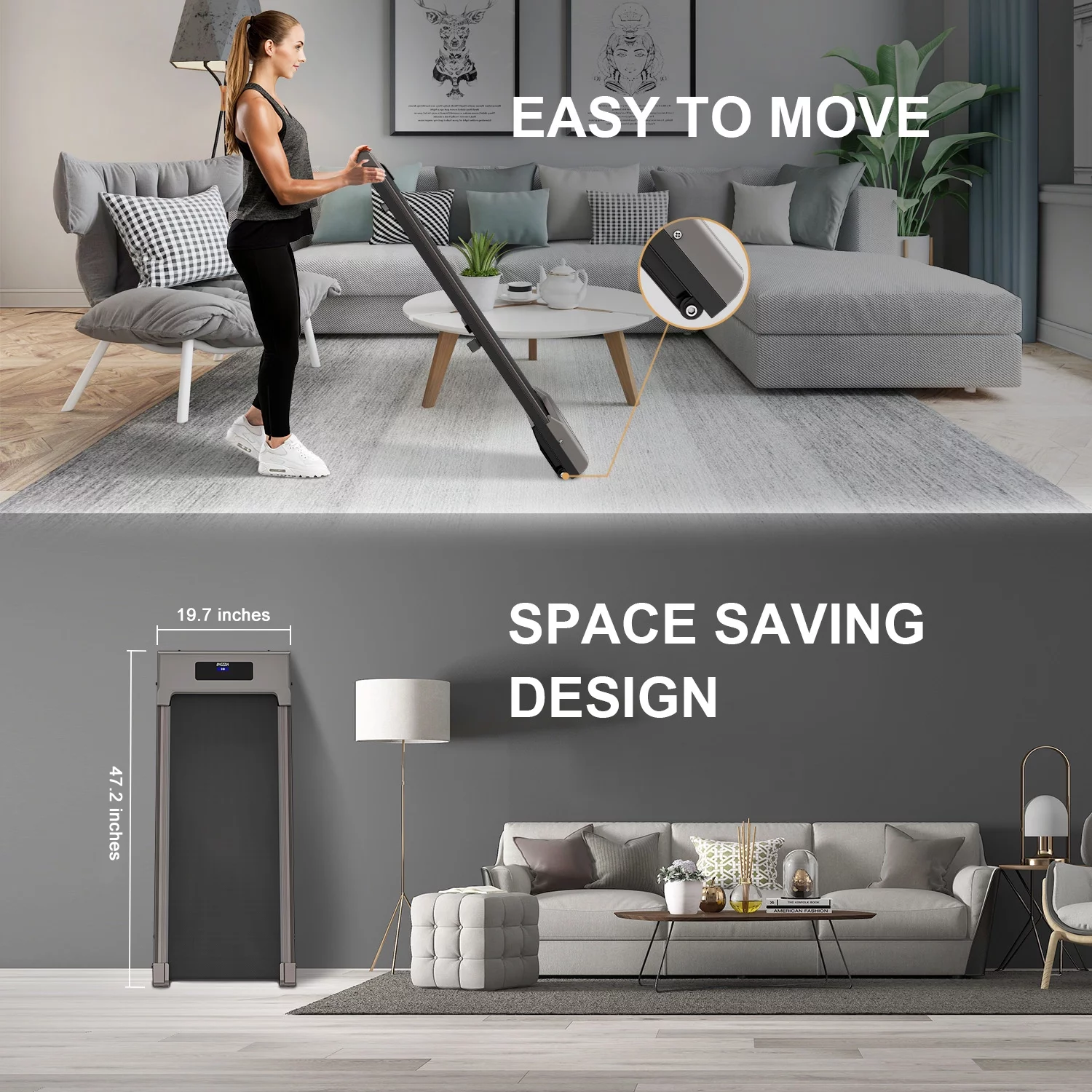 Bigzzia Walking Pad Under Desk Treadmill, Treadmills with Remote Control & LCD Display for Home Office, 265 lbs Max Weight, Gray - Womvr