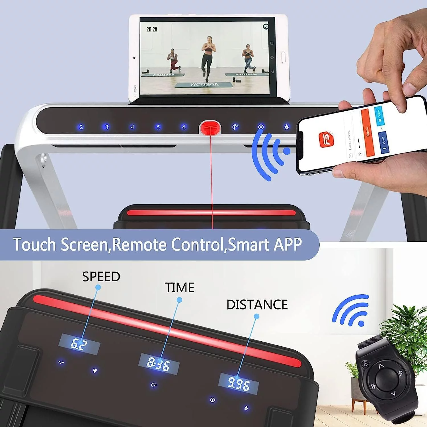 Under Desk Treadmill 2 in 1 Folding Portable Treadmill, Walking Treadmill 2.25HP, Under Desk Electric Treadmill with Remote APP Control LED Display Phone Holder No Needed Assembly for Home & Gym - Womvr