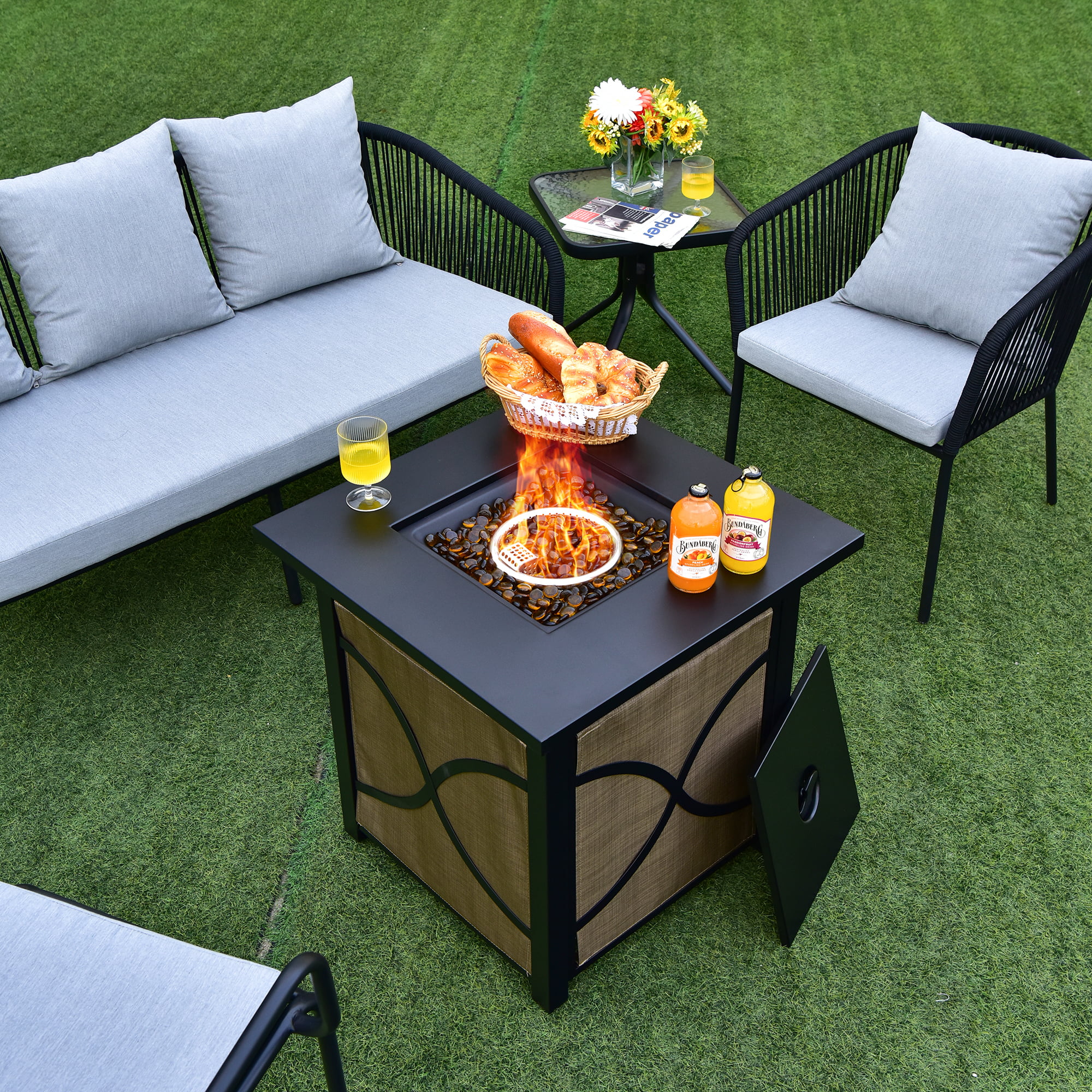 Costway 25-Inch Square Propane Fire Pit Table 40000 BTU W/ Lid, Fire Glass - Womvr