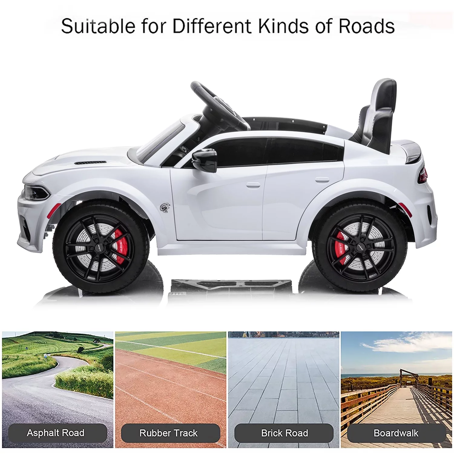 uhomepro Black 12 V Dodge Charger SRT Hellcat Battery Powered Ride on Cars with Remote Control, Bluetooth, LED Light and MP3 Player - Womvr