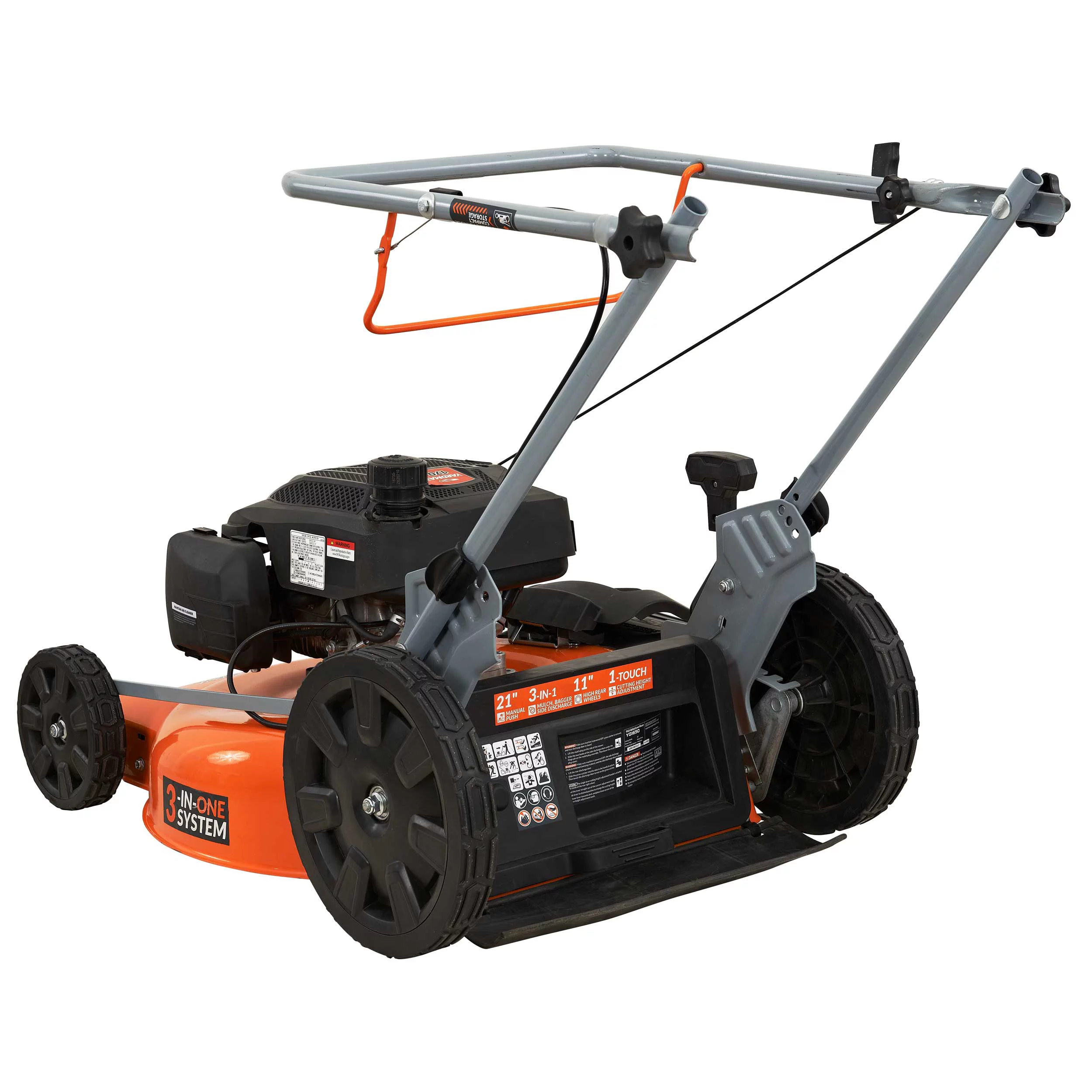 YARDMAX 21 in. 170cc 3-in-1 Gas Walk Behind Push Lawn Mower with High Rear Wheels - Womvr
