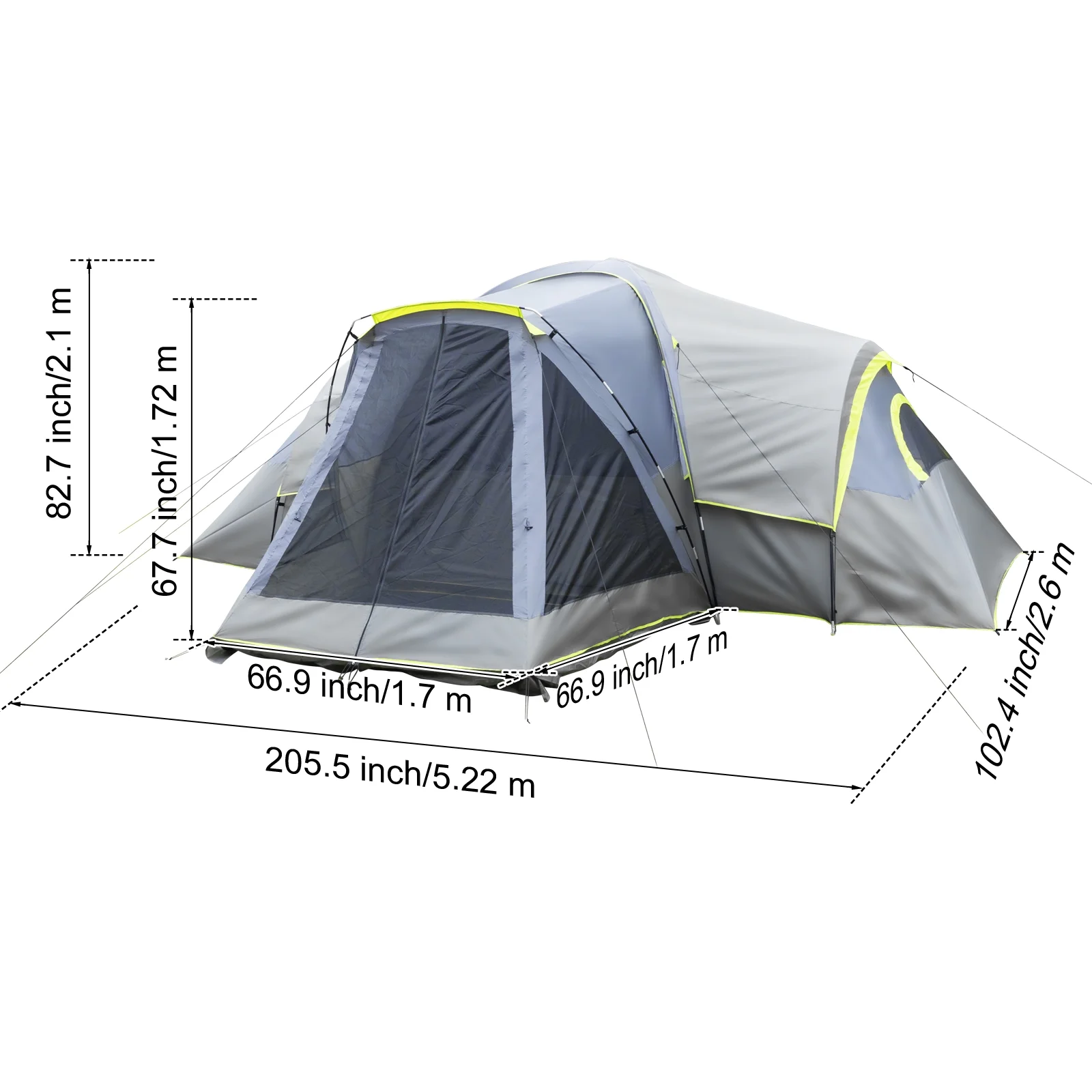 Zimtown Family Camping Tents 10 People Three Rooms Polyester Cloth Fiberglass Poles Dark Gray - Womvr