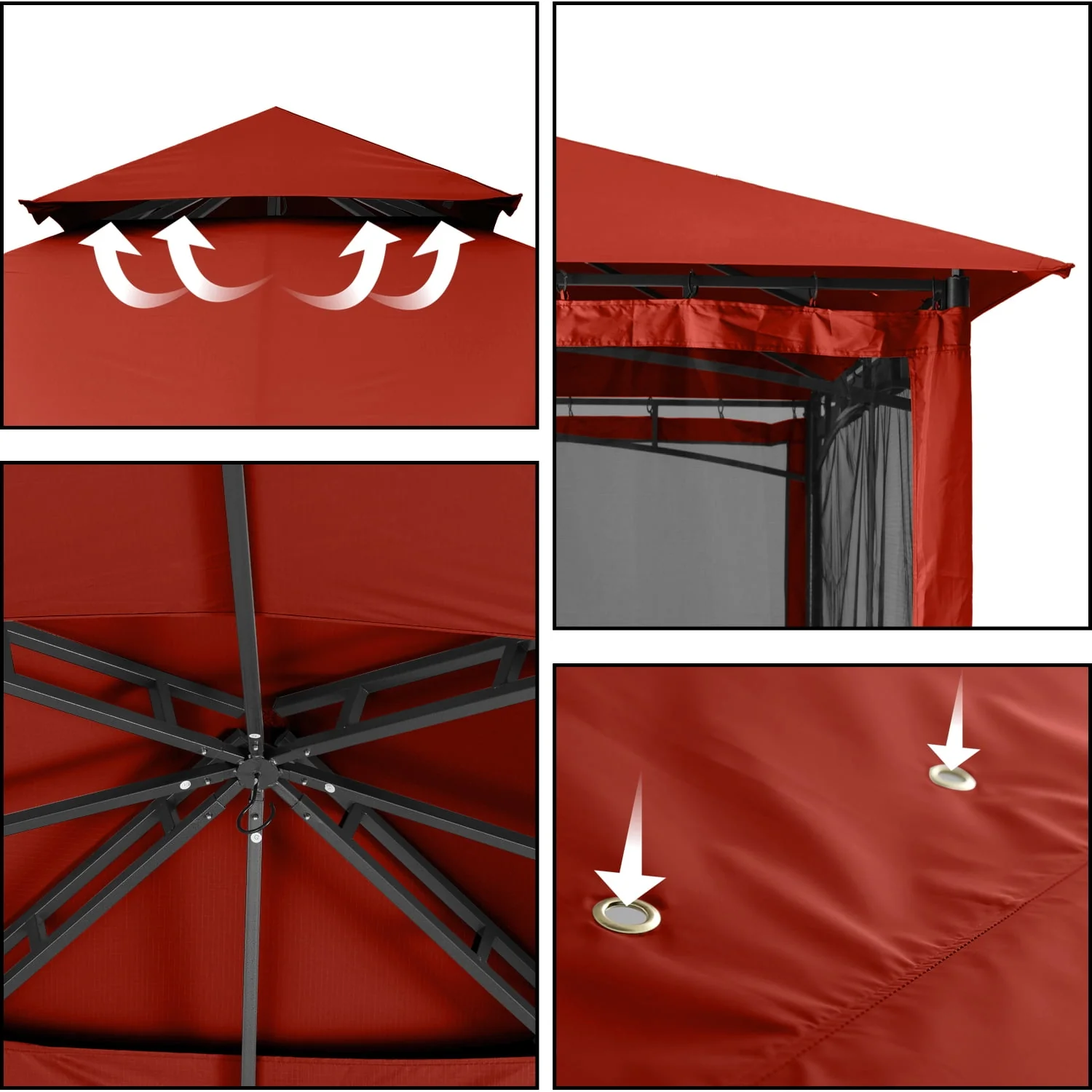 ABCCANOPY 9'x9' Patio Gazebo With Mosquito Netting and Double Soft Roof Canopies for Shade and Rain,Rust Red - Womvr