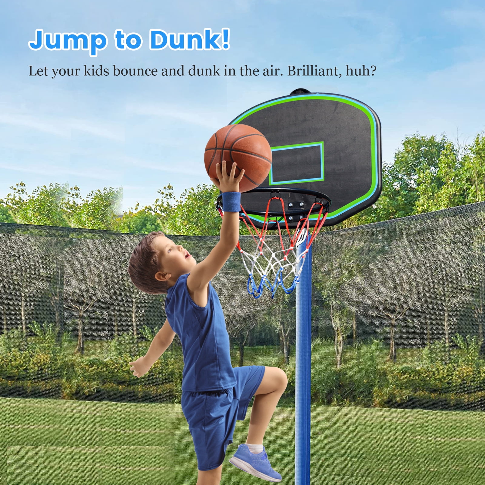 SEGMART 10ft Trampoline for Kids with Basketball Hoop and Enclosure Net/Ladder,Blue - Womvr