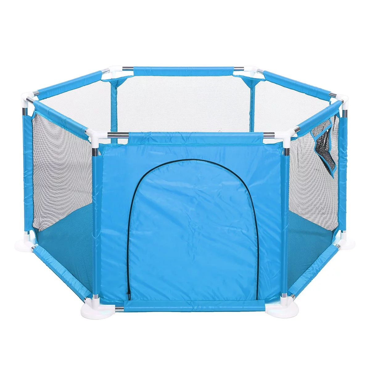 Portable Baby Playpen 6-Panel Play Yard Interactive Baby Playinghouse Kids Safety Fence Ocean Ball Pit Pool for Baby Indoors Outdoors Playing,Blue - Womvr