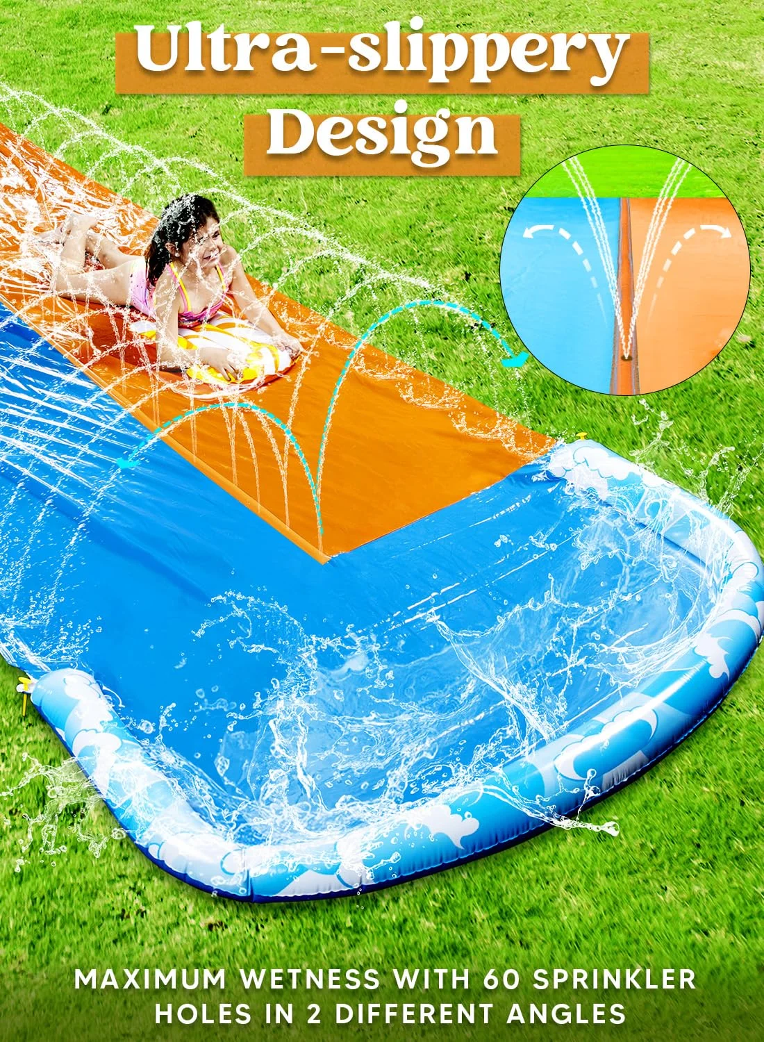 Syncfun 22.5ft Water Slides and 2 Bodyboards, Lawn Backyard Waterslides Water Toy with Build Sprinkler for Kids Outdoor Water Fun - Womvr
