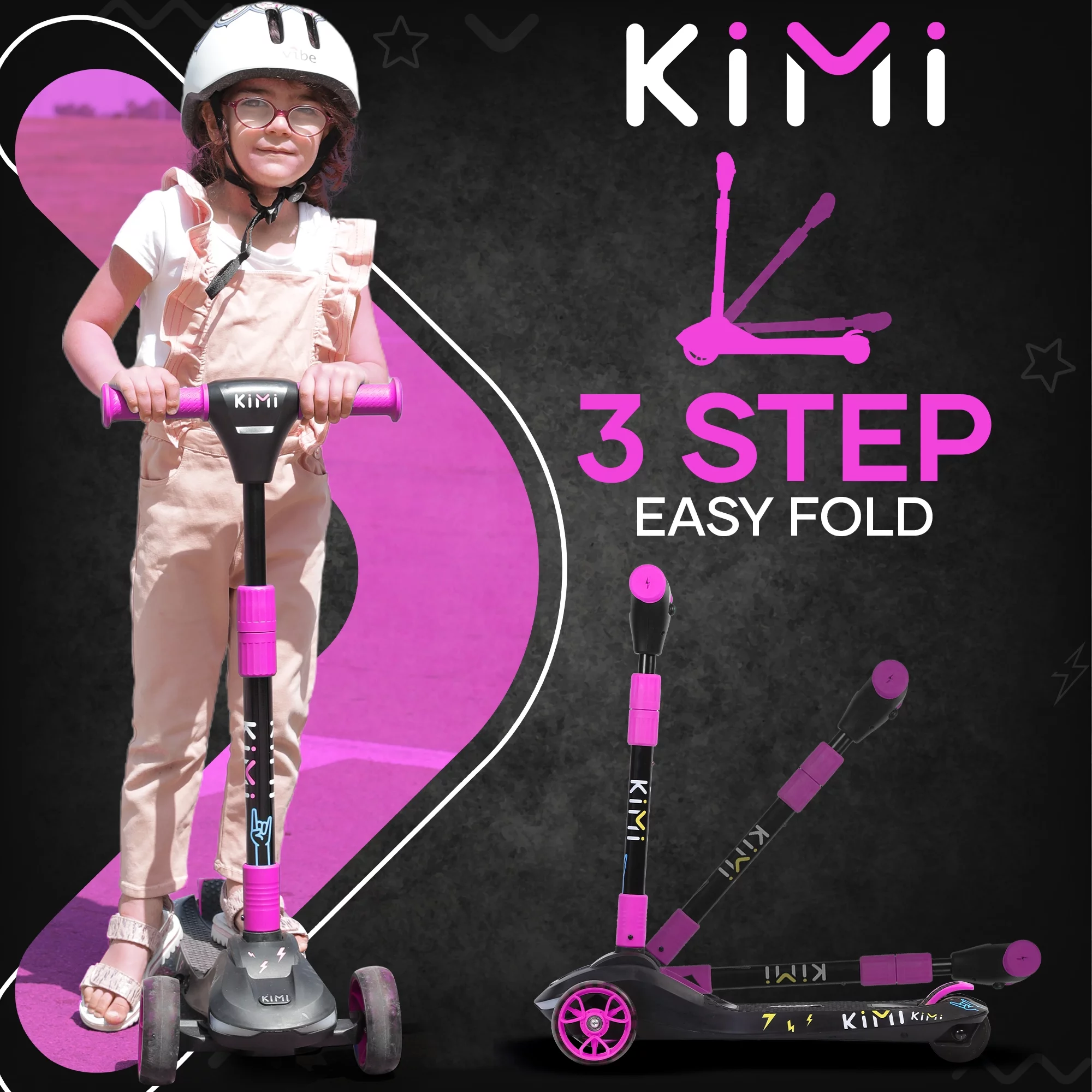 Kimi Kids 3-Wheel Electric Scooter, Ages 2-9, 5Mph, Lights, 10 Miles Range - Womvr