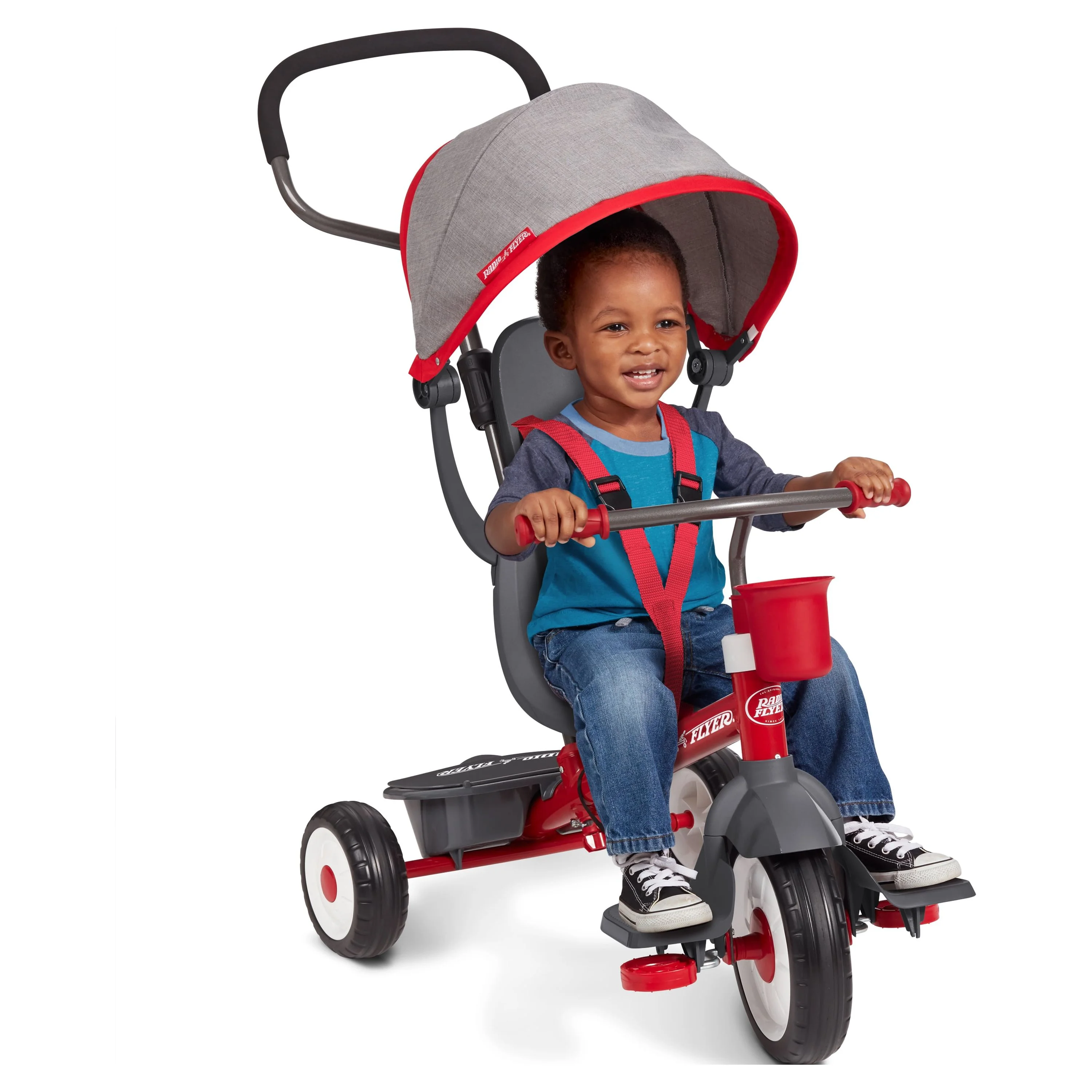 Radio Flyer, 4-in-1 Stroll 'N Trike with Activity Tray, Red & Gray, Convertible Tricycle,  Unisex - Womvr