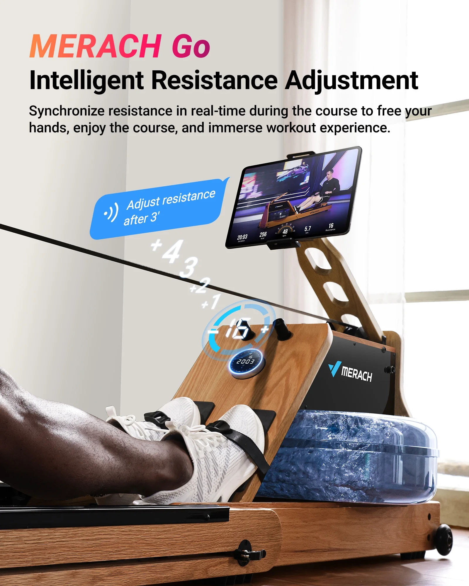 MERACH Water Rowing Machine Foldable 16-Level Bluetooth Resistance Solid Wood Pro Rower for Home - Womvr