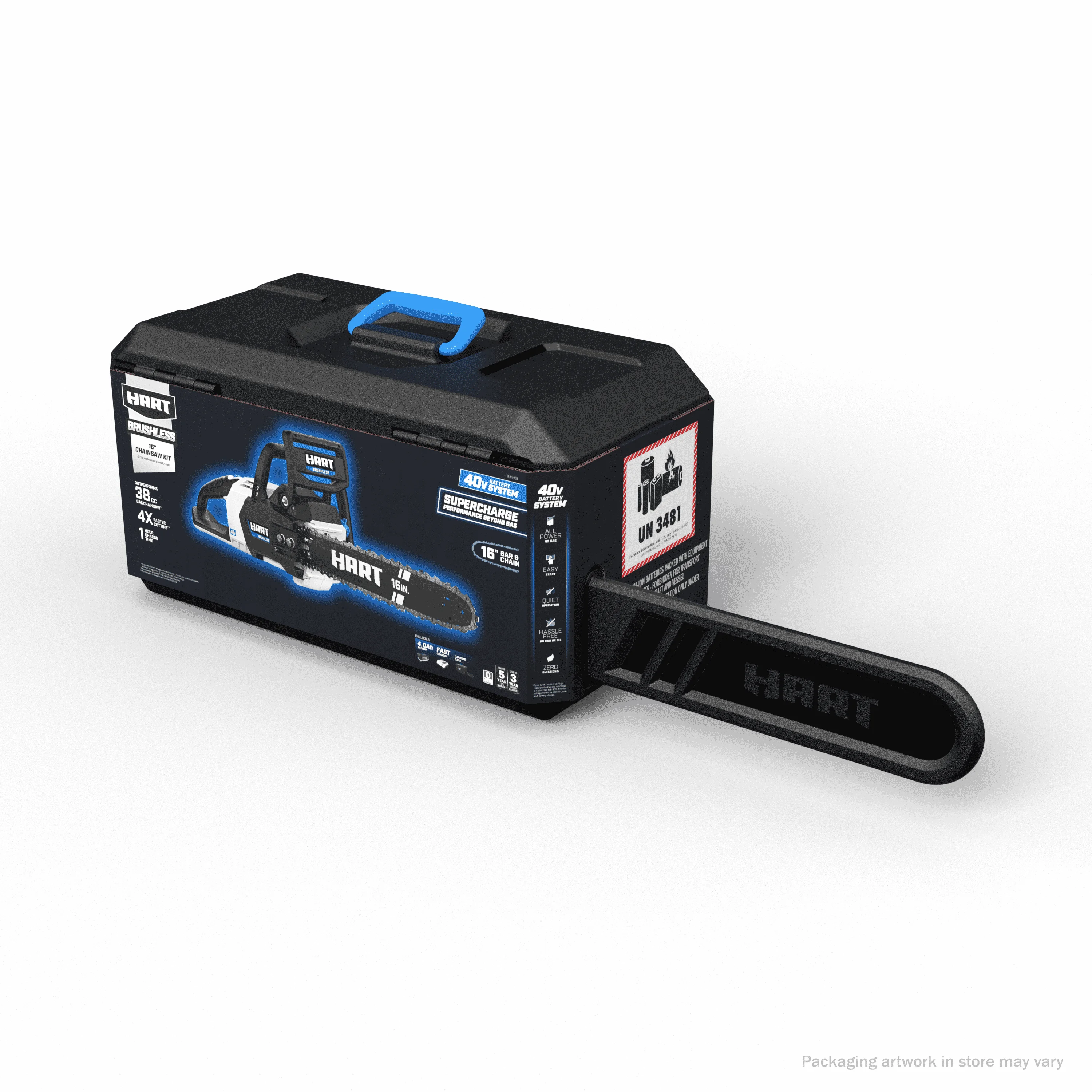 HART 40-Volt 16-inch SUPERCHARGE Battery-Powered Brushless Chainsaw Kit, (1) 4.0 Ah Lithium-Ion Battery - Womvr