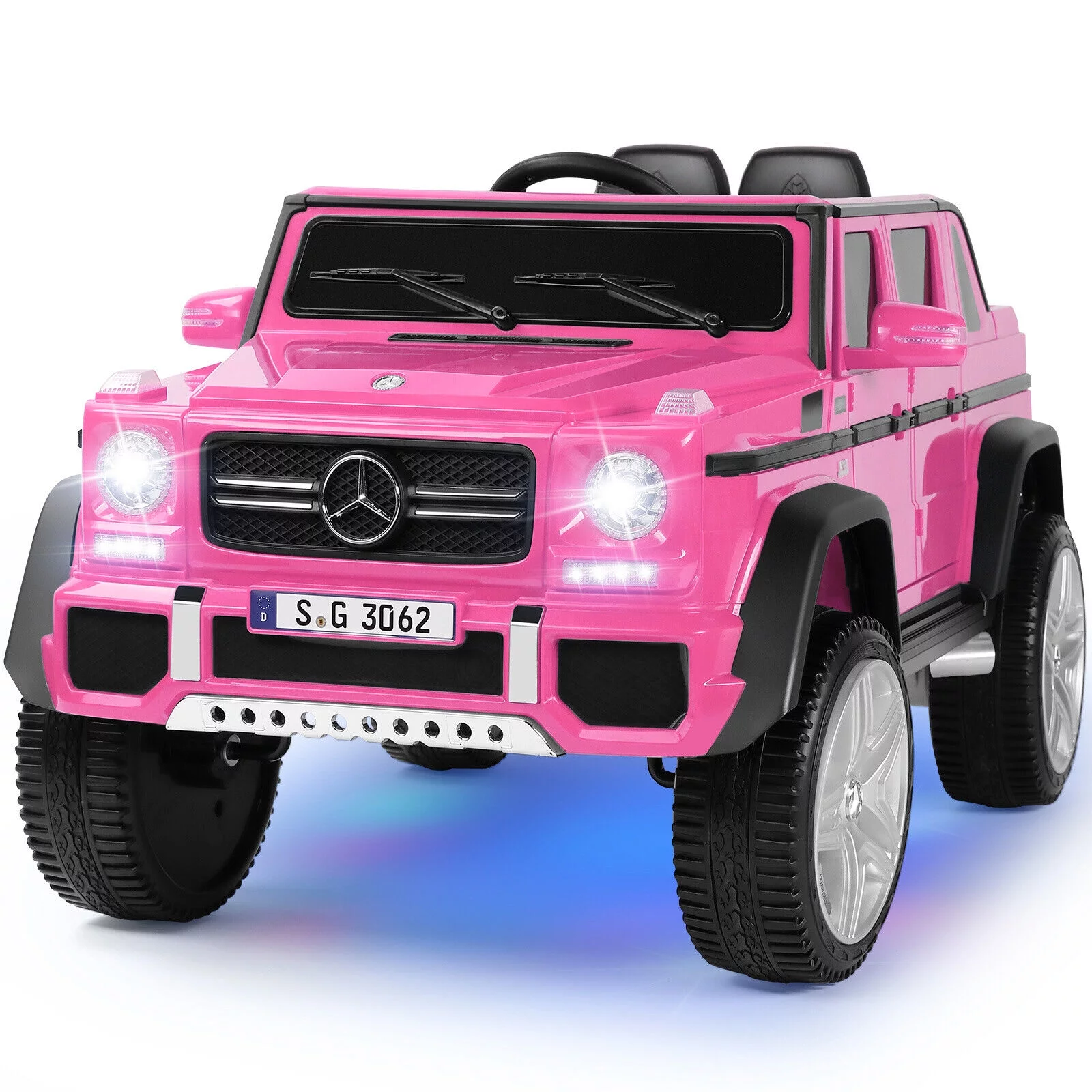 JOYLDIAS 12V Kids Ride on Car 3 Speeds Licensed Mercedes-Benz Electric Toy w/ Bluetooth, Remote Control, LED Lights (Pink) - Womvr