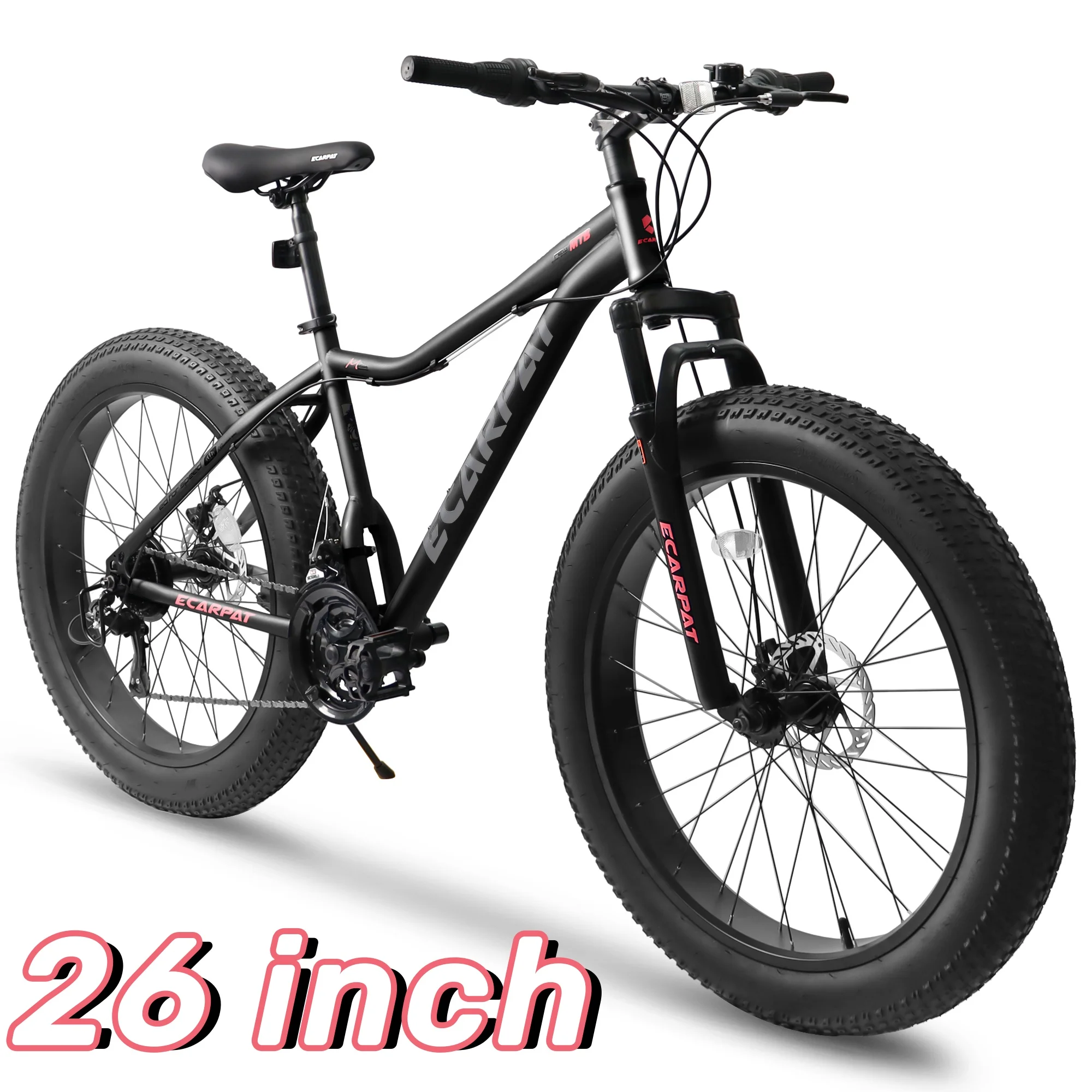 CHAMPIERRE 26 inch Mountain Bike for Adult Fat Tires, Shimano 21 Speeds, Dual Disc Brake Thumb Shifter, Black - Womvr