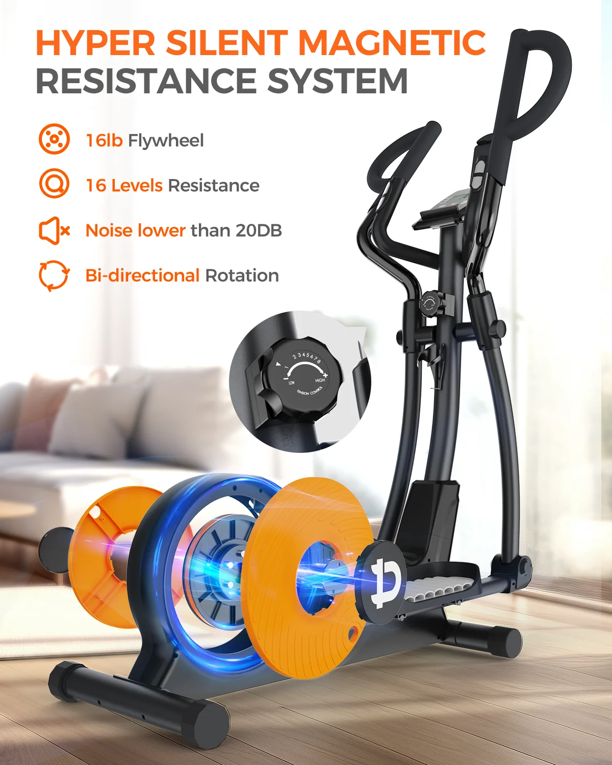 Pooboo Silent Magnetic Elliptical Bike Stationary Exercise Machine for Home Gym Cardio Workout 300lb - Womvr