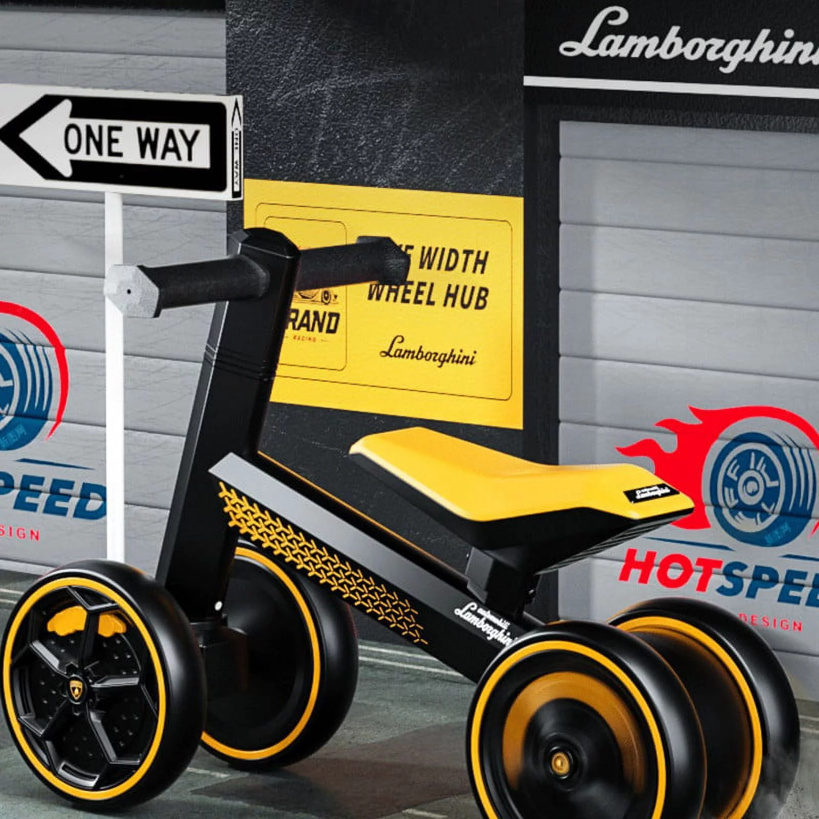 Luddy 4 Wheel Lamborghini Authorized Baby Balance Bike Toddler Riding Toys and Gifts Yellow - Womvr