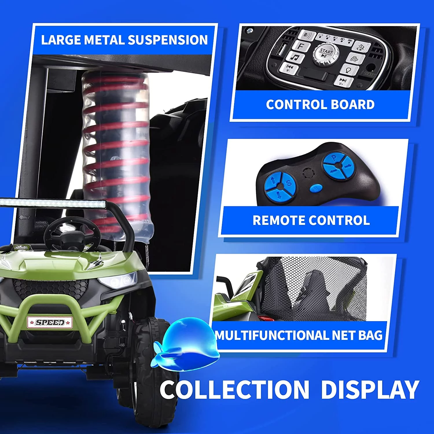 Joywhale 24V 2 Seater Kids Ride on UTV Car Powerful Electric Vehicle, with Big Battery, 4x75W Strong Motor, Remote Control, Suspension, Deep Sea Blue - Womvr