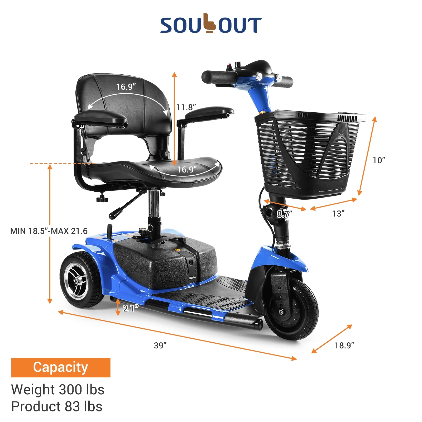 TEKAMON 4 Wheels Mobility Scooter - Portable Folding Power Electric Mobility Scooters for Seniors, Adults, Handicapped, Elderly - Range Extended Battery,Blue - Womvr
