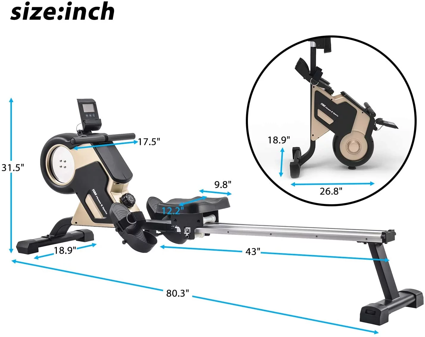 Fitness Rowing Machine Rower Ergometer, with 12 Levels of Adjustable Resistance, Digital Monitor - Womvr
