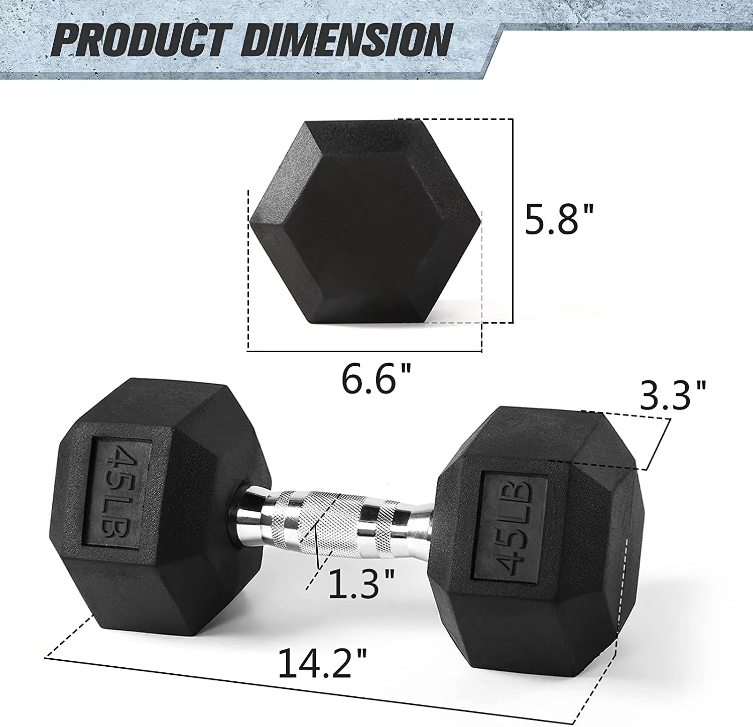 RitFit Rubber Hex Dumbbell Weight 5-60 Lbs. with Metal Handle for Strength Training, Full Body Functional Workouts - Womvr