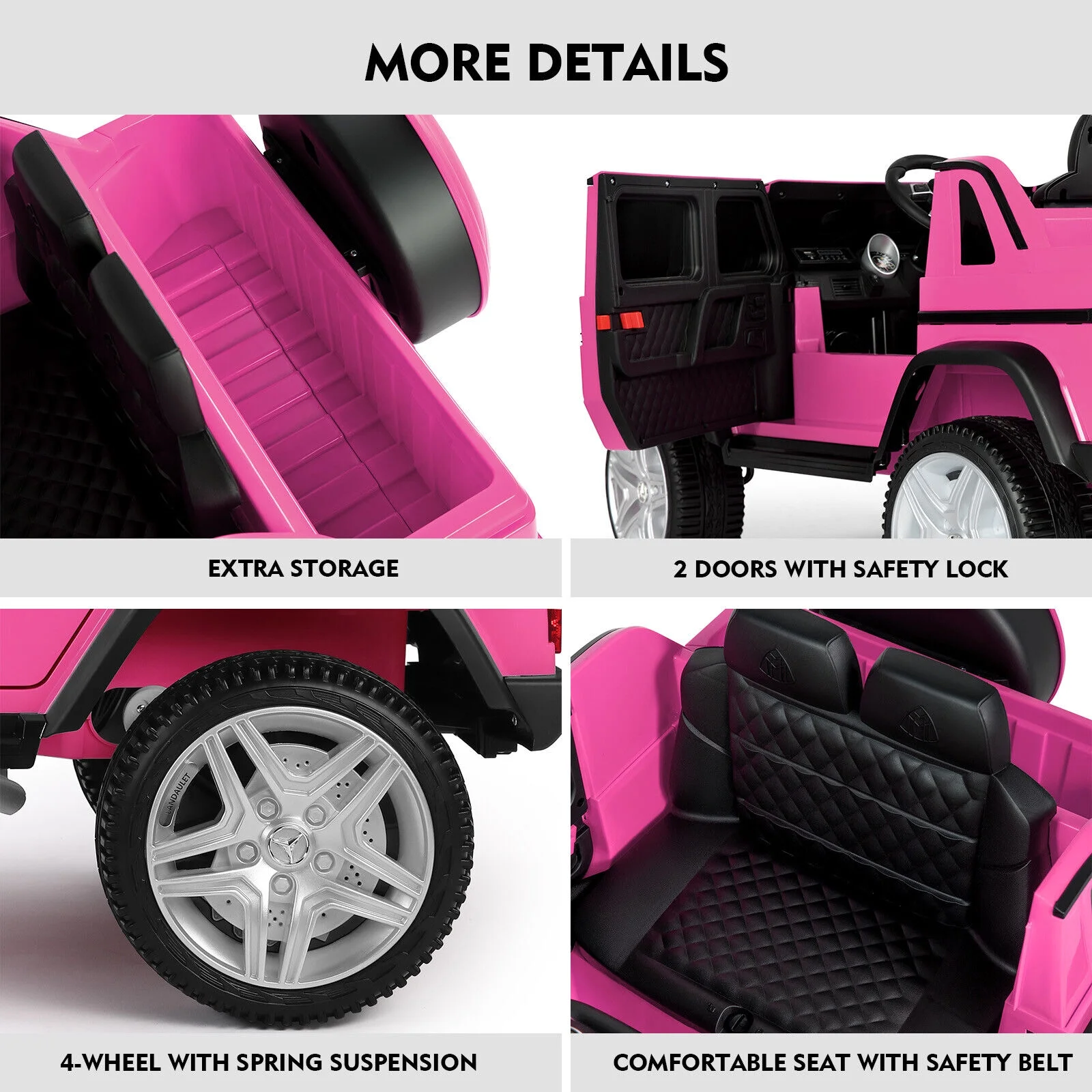 JOYLDIAS 12V Mercedes-Benz G650S Kids Ride On Car Electric Toy w/Remote Control, 3 Speeds, LED Lights, Bluetooth, Music(Pink) - Womvr