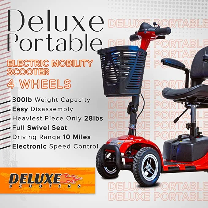 Deluxe Portable Long Range Electric Mobility Scooter, Easy Collapsible 300lbs Weight Capacity Travel Scooter Blue - Womvr