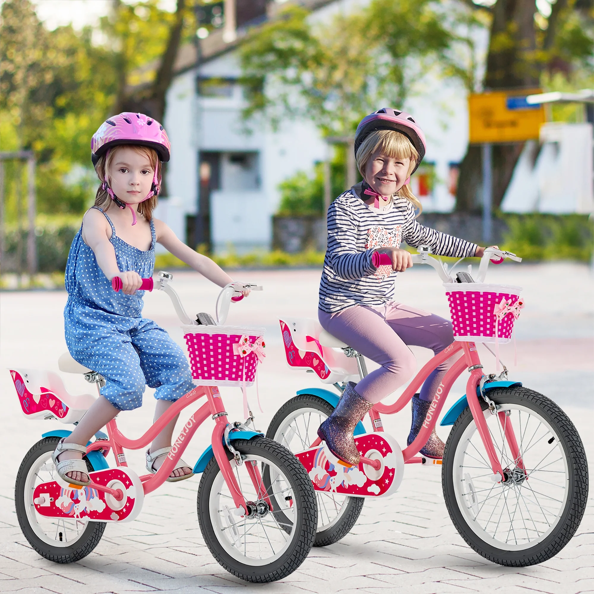 Gymax 14 Inches Kids Bicycle w/ Doll Chair & Basket Kids Bike w/ Training Wheels Pink - Womvr