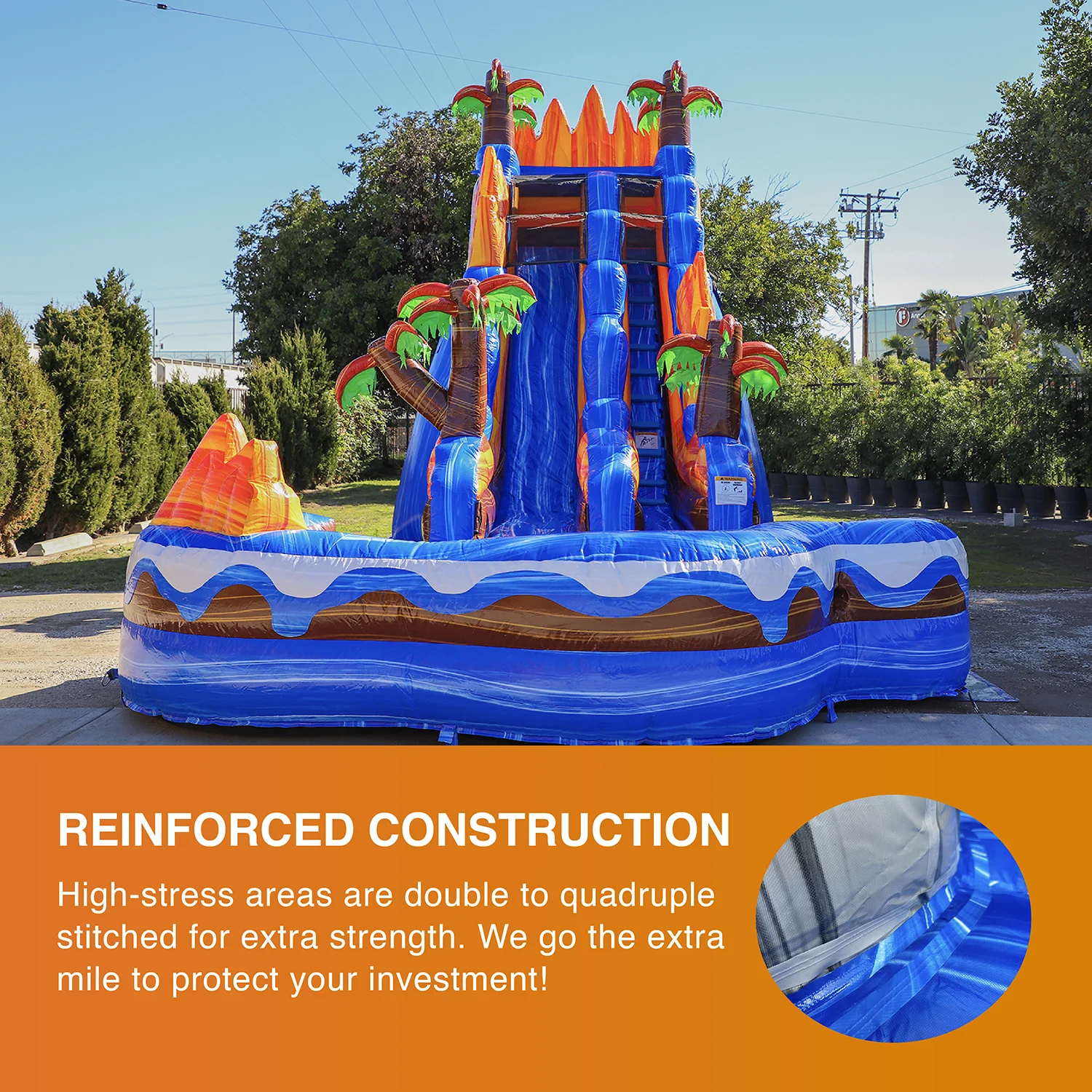 JumpOrange 19' Oasis Commercial Grade Water Slide Inflatable with Detachable Pool for Kids and Adults (with Blower), Outdoor Tall Waterslide, PVC Vinyl - Womvr