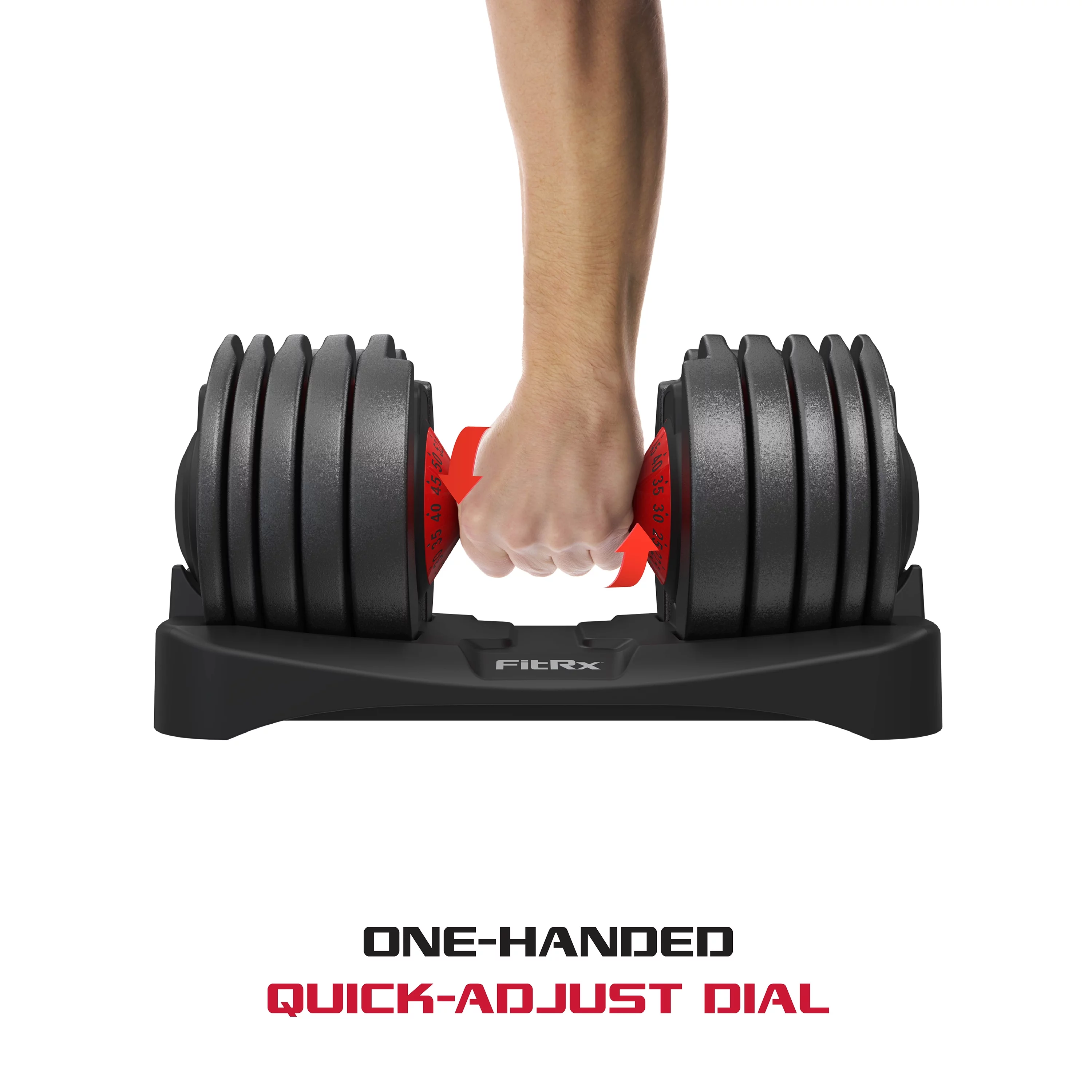 FitRx SmartBell, Quick-Select Adjustable Dumbbell, 5-52.5 lbs. Weight, Black, Single - Womvr