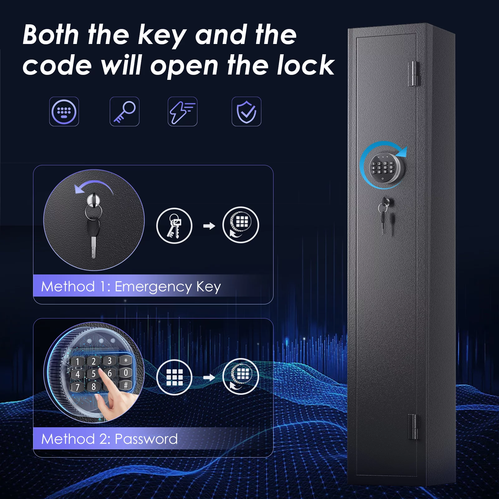 SRWTRCHRY Fingerprint 5-Gun Safe, 2s Quick Access Gun Cabinet with 2 Open Ways, Electronic Storage Cabinet for Rifles, Heavy-Duty Security Cabinet with Removable Shelf, 56''H - Womvr