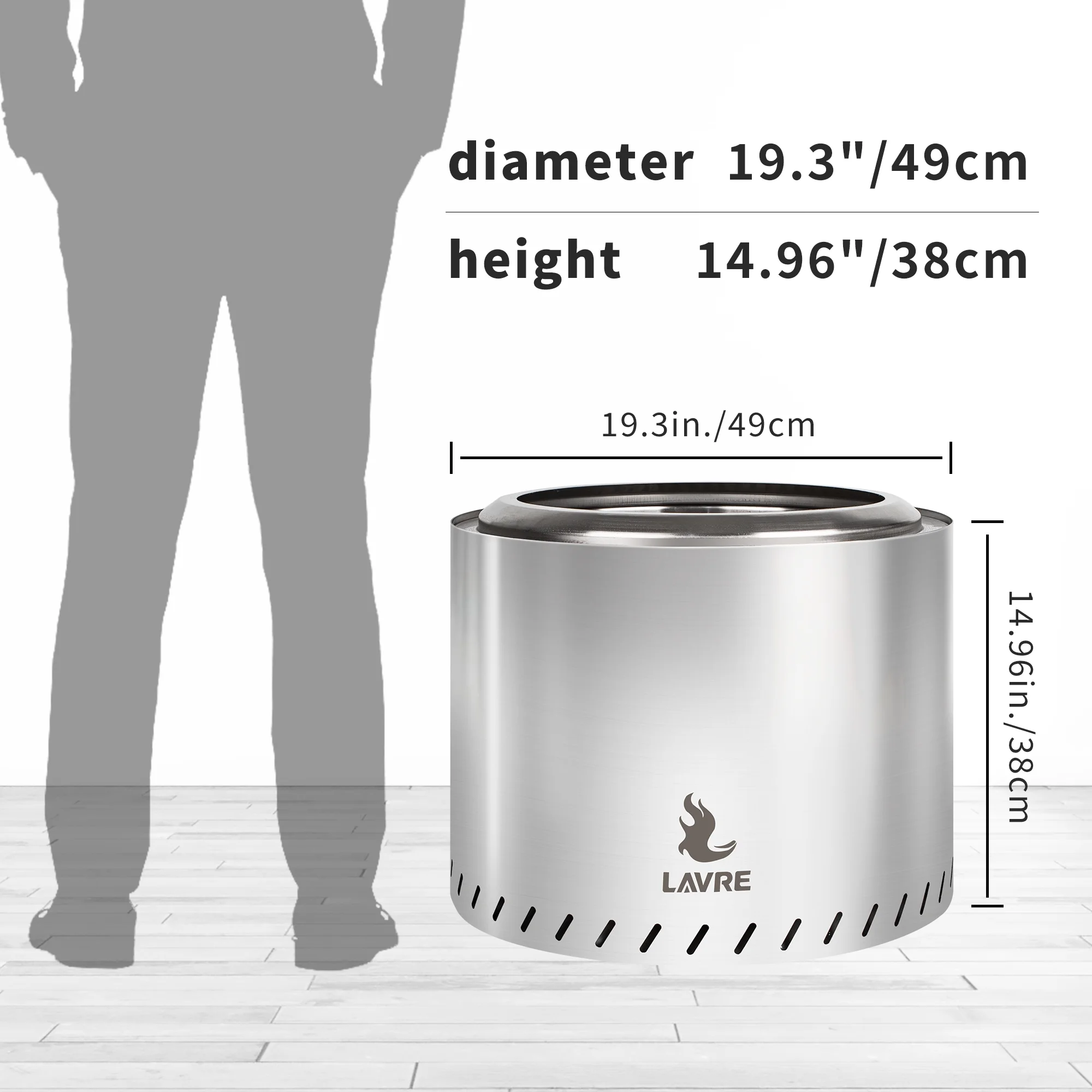 Fire Pit for Outside, 19 inch Stainless Steel Smokeless Bonfire Wood Burning Fire Pit with Removable Ash Pan, Outdoor Fire Stove for Patio Backyard Party Picnic Camping - Womvr