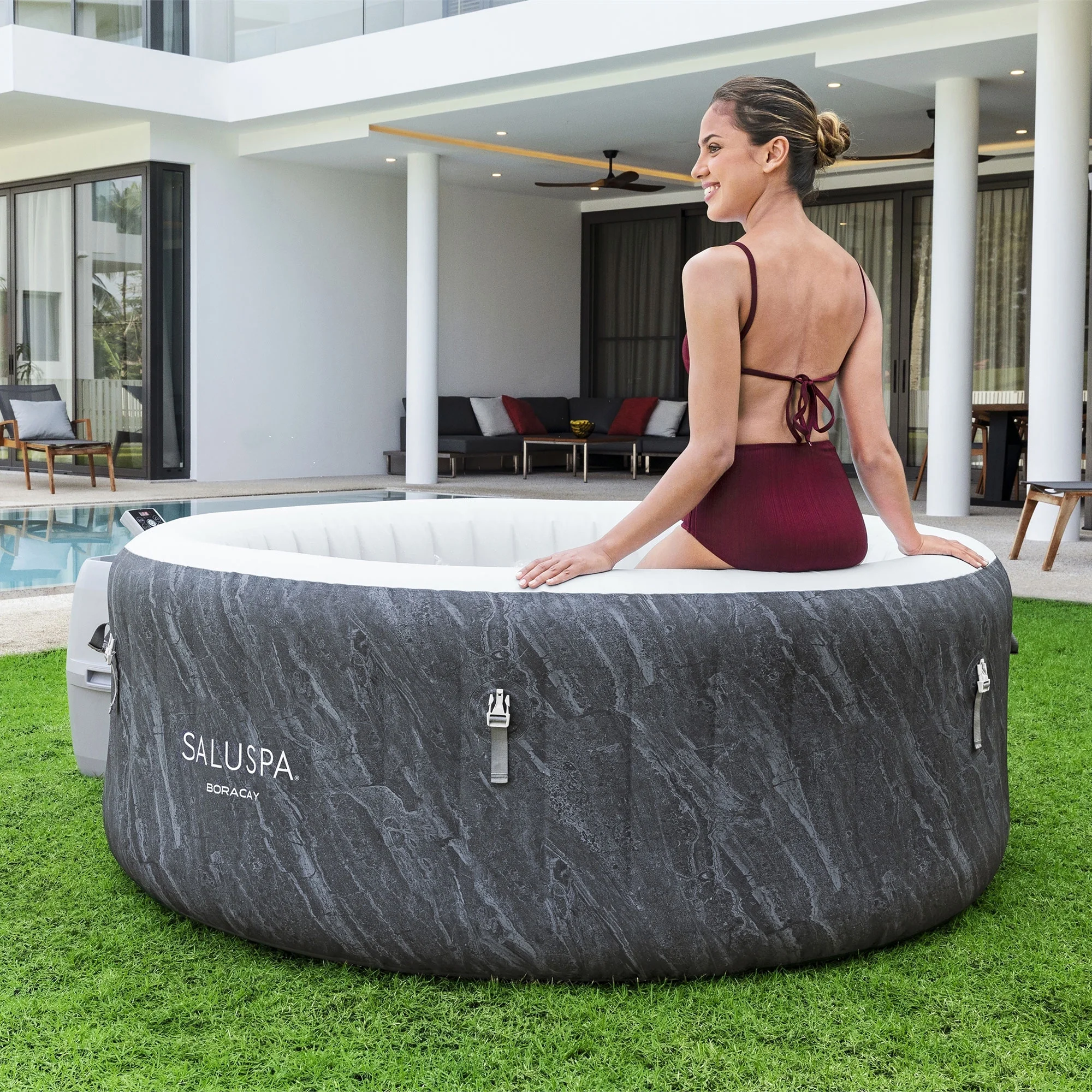 Bestway SaluSpa Cancun AirJet Inflatable Hot Tub with 120 Jets, Gray - Womvr