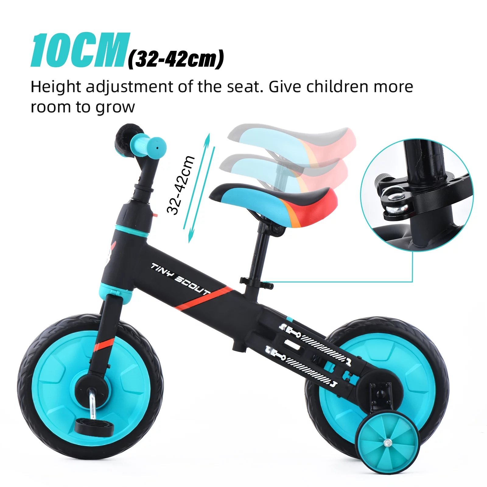 Ubravoo 4-in-1 Tiny Scout Balance Bike for Kids from 3 4 5 Years, Rear Double Rod,Blue - Womvr
