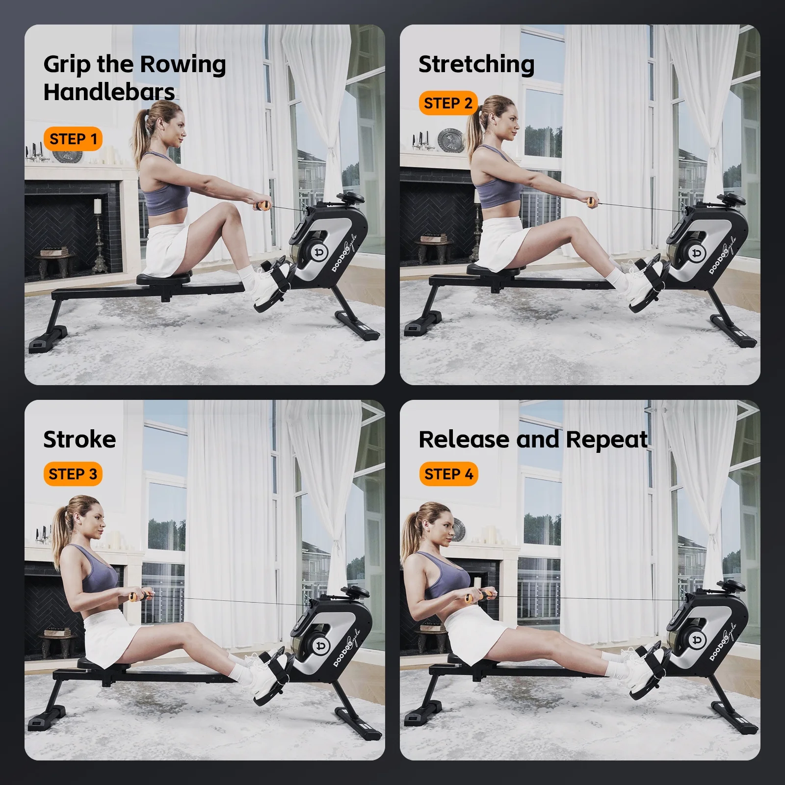 Pooboo Row Machine Magnetic Rowing Machine Indoor Foldable Rower with 8 Level Adjustable Quiet Magnetic Resistance, Ergonomic Seat & LCD Monitor Cardio Exercise Training Max Weight 350 lbs - Womvr