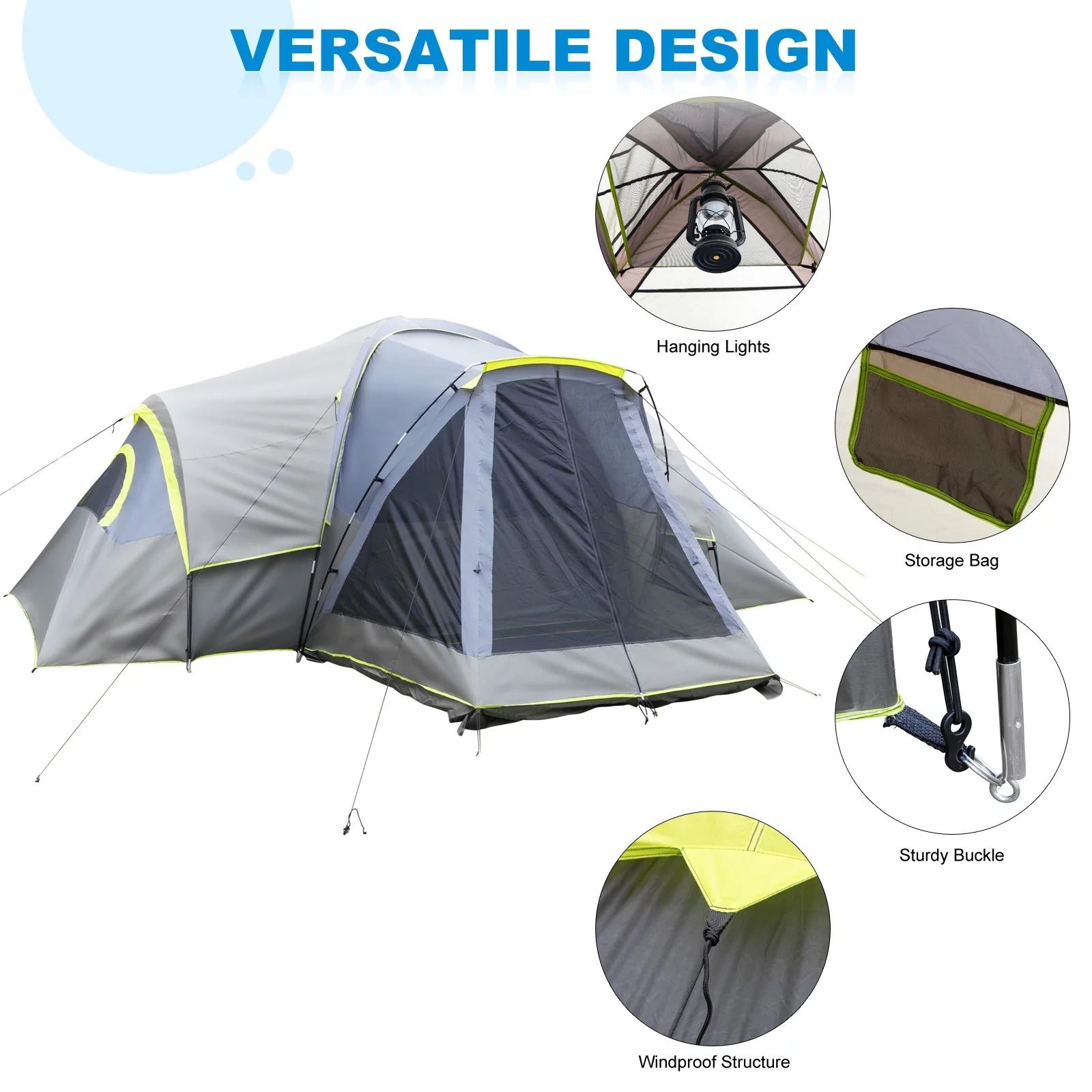 GoDecor Portable Waterproof Family Large Tent with Double Layer for 14 Person Camping, Hiking, Outdoor Activities - Womvr