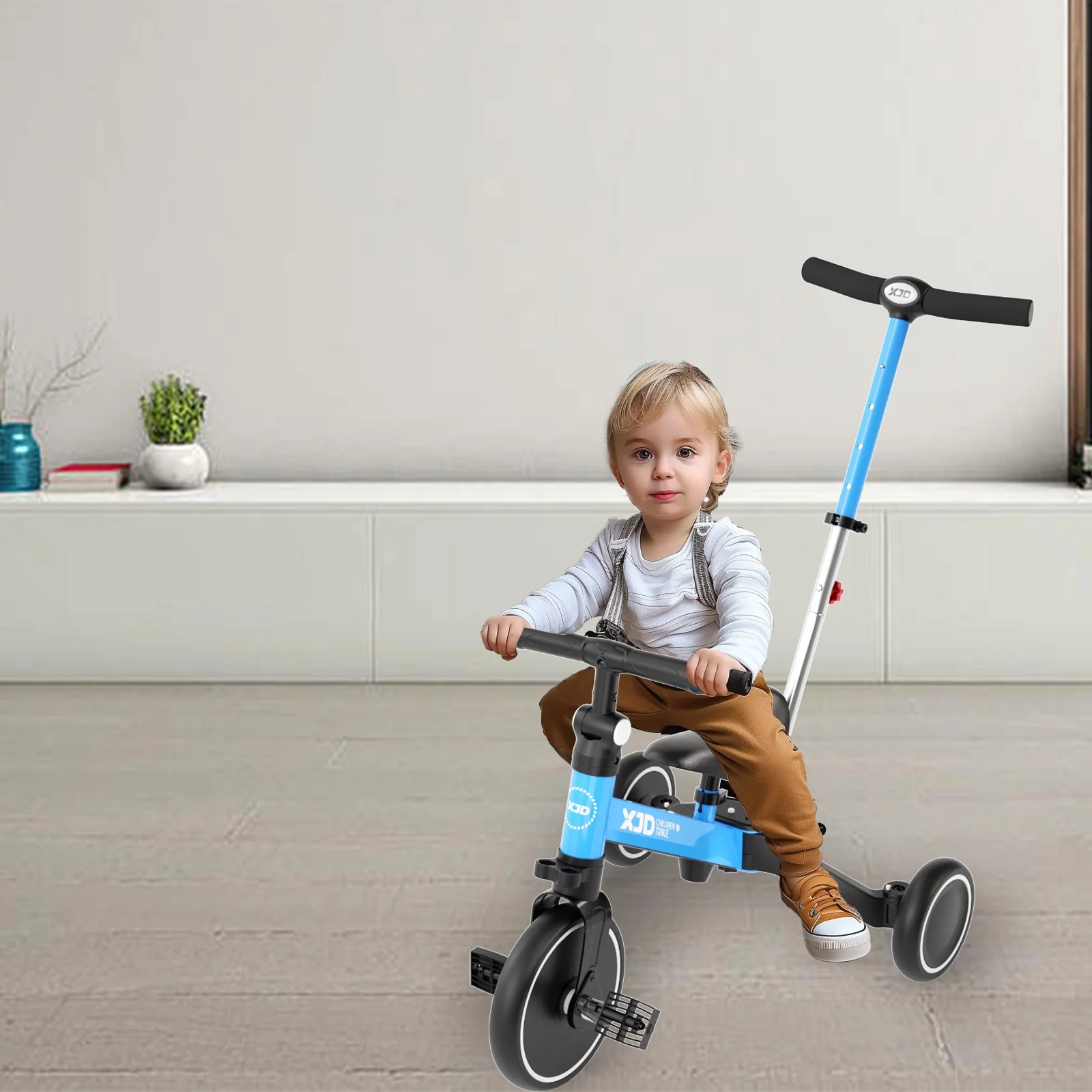 XJD 7 in 1 Toddler Tricycle with Push Handle,Toddler Bike for 1-3 Years Old Boy Girl, Toddler Push Tricycle, Baby Bike Balance Bike with Adjustable Seat Height and Removable Pedal - Womvr