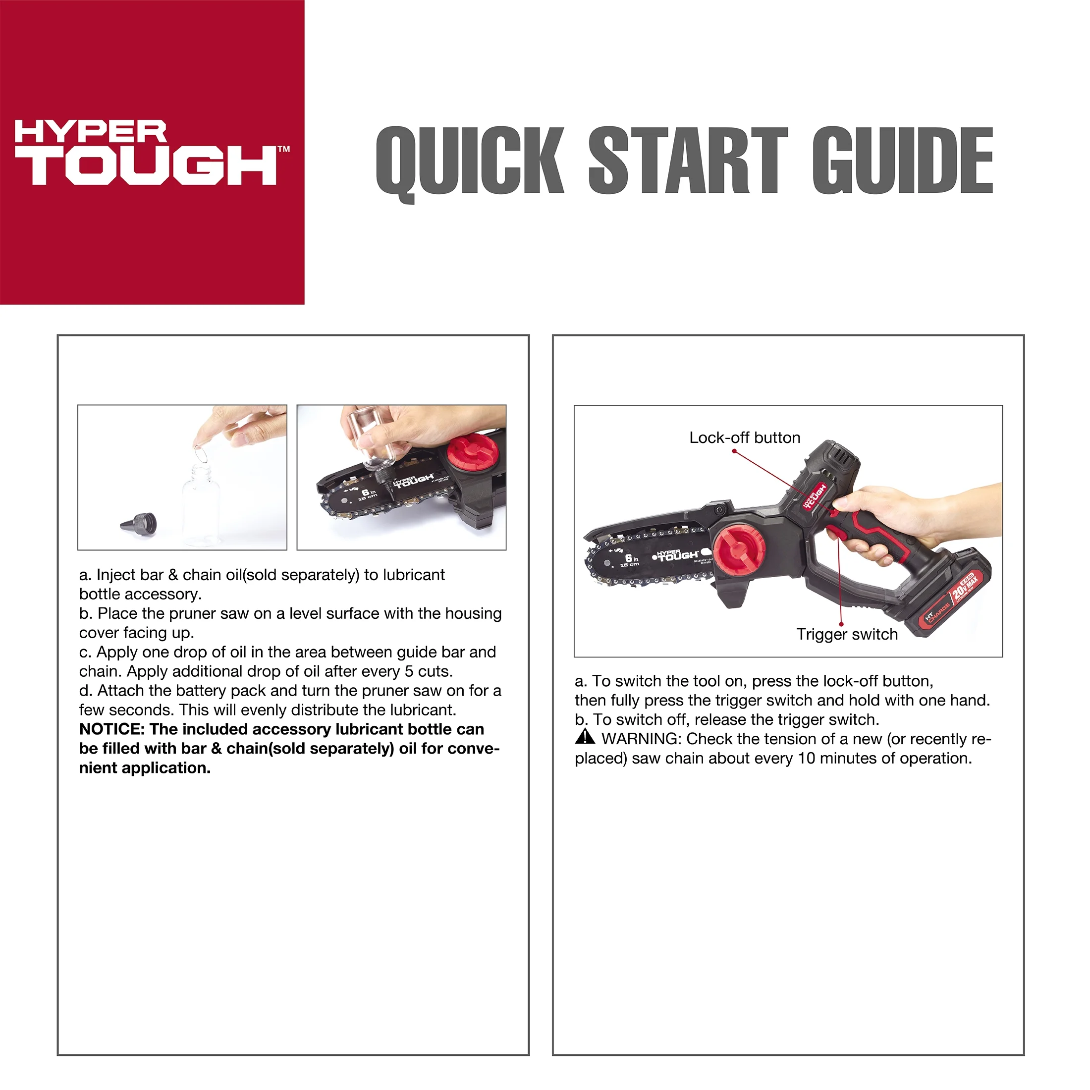 Hyper Tough 20-Volt 6-inch Mini Chainsaw with Battery and Charger, HT13-401-003-03 - Womvr