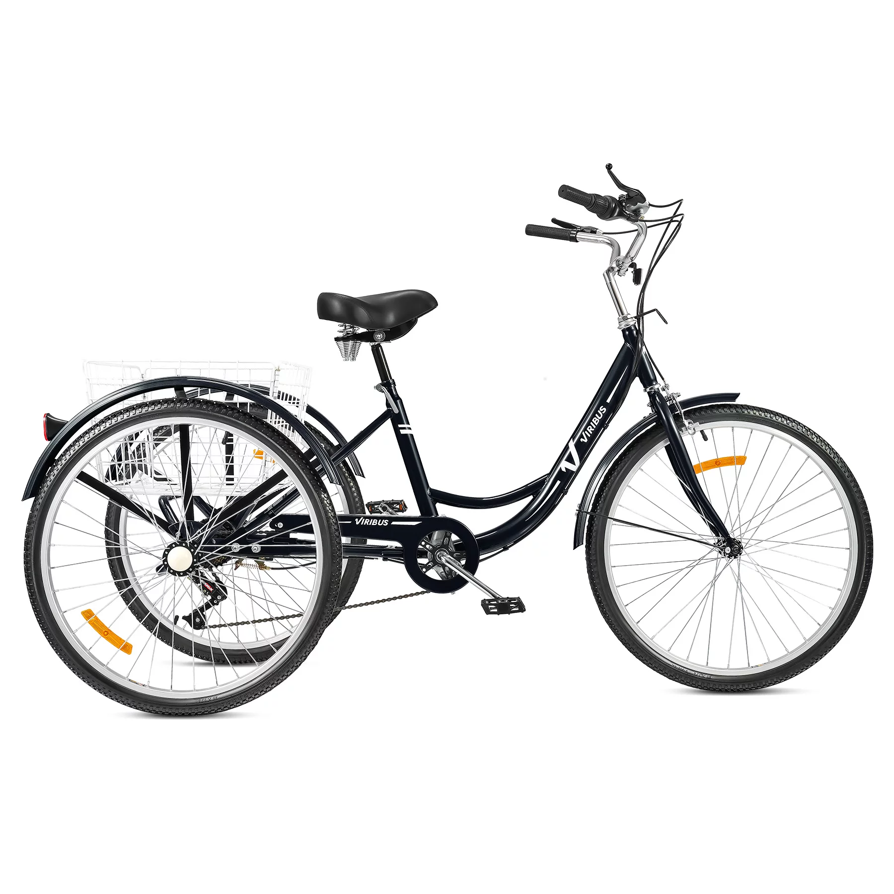 VIRIBUS 26 Inch Adult Tricycle 3 Wheel Bike with 7 Speeds & Basket for Men Women, Black - Womvr