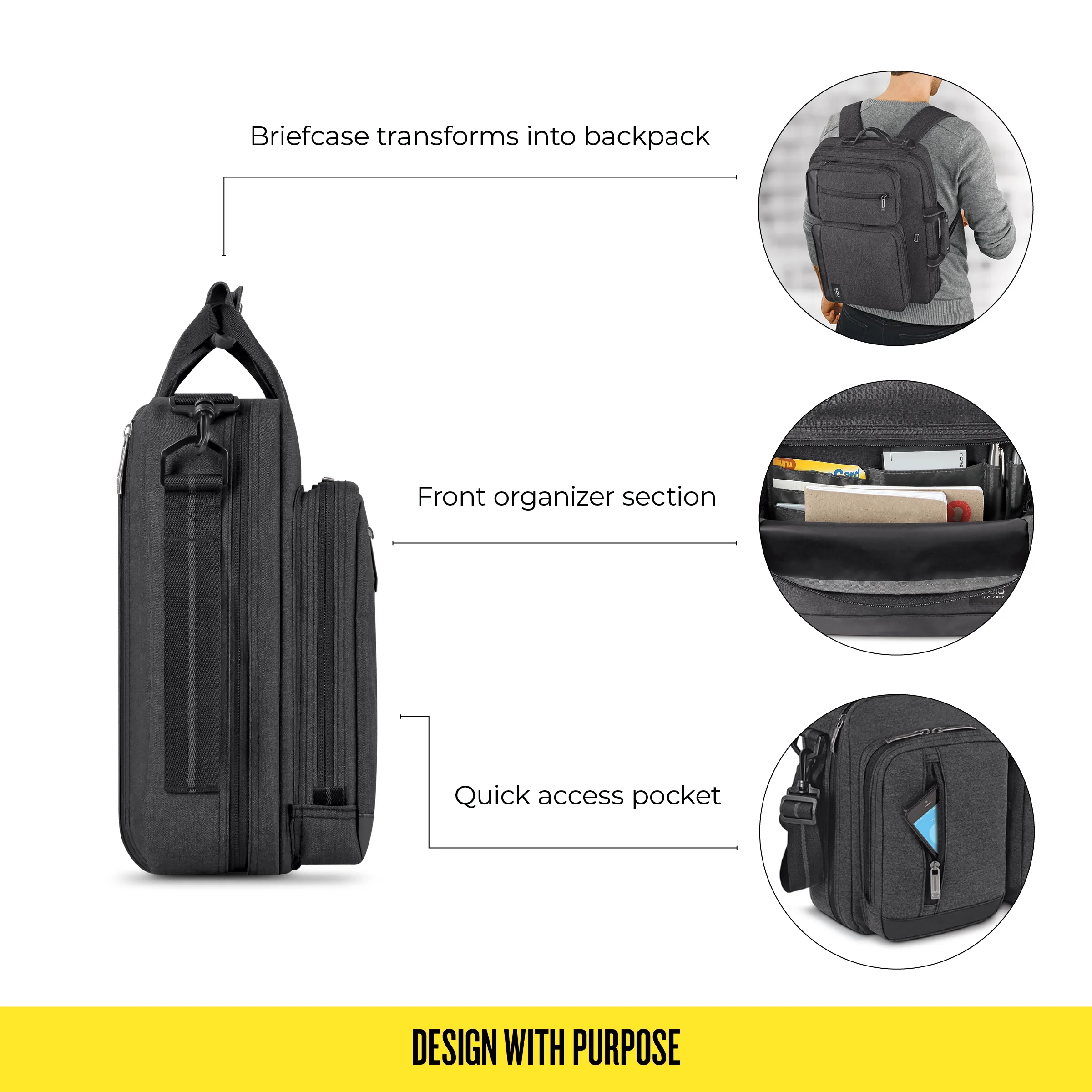 Solo New York Duane Hybrid Briefcase Backpack, Gray, Laptop Tote - Womvr