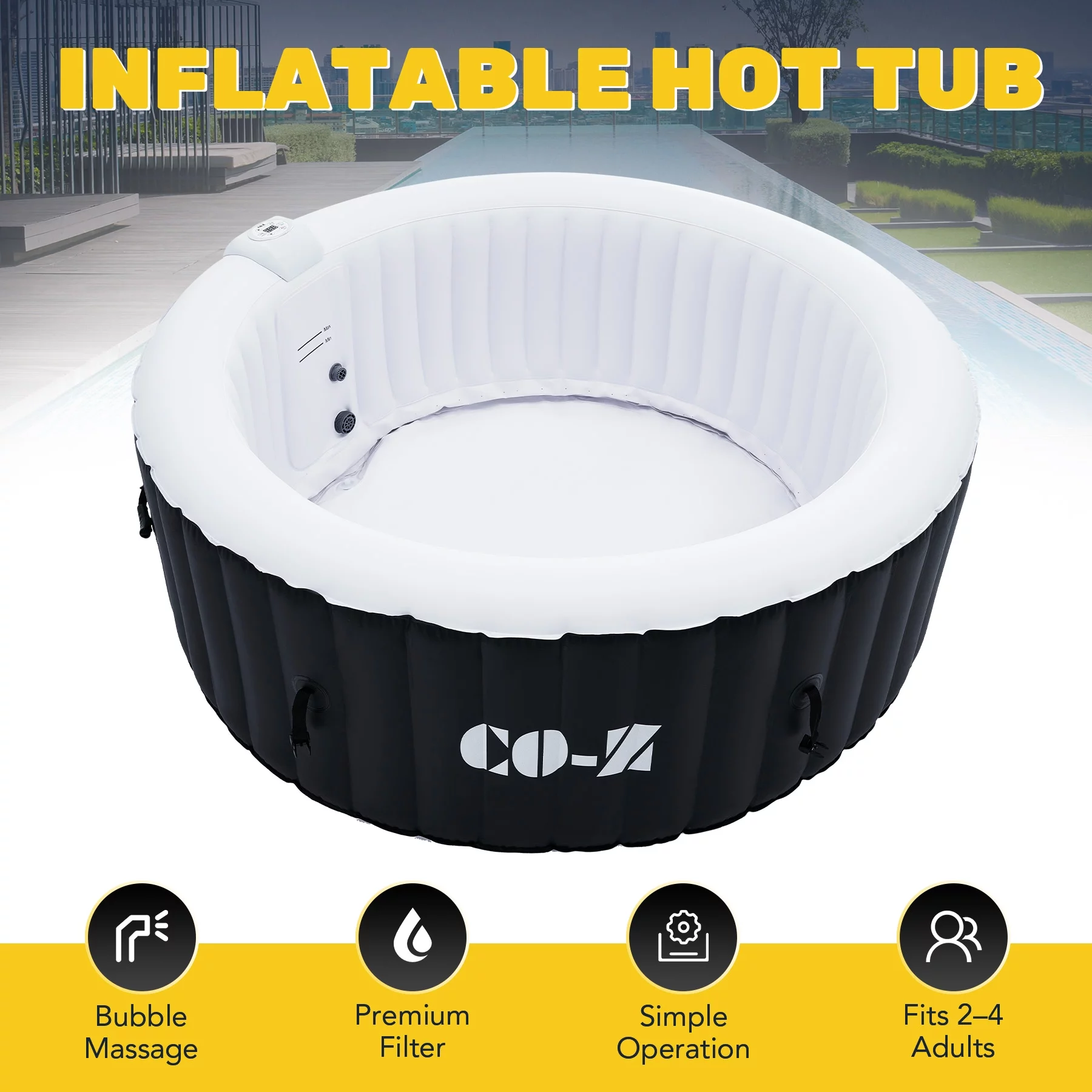 CO-Z 4-6 Person 7' Blow-Up Hot Tub with 130 Air Jets Cover Electric Pump Portable Pool, Gray - Womvr
